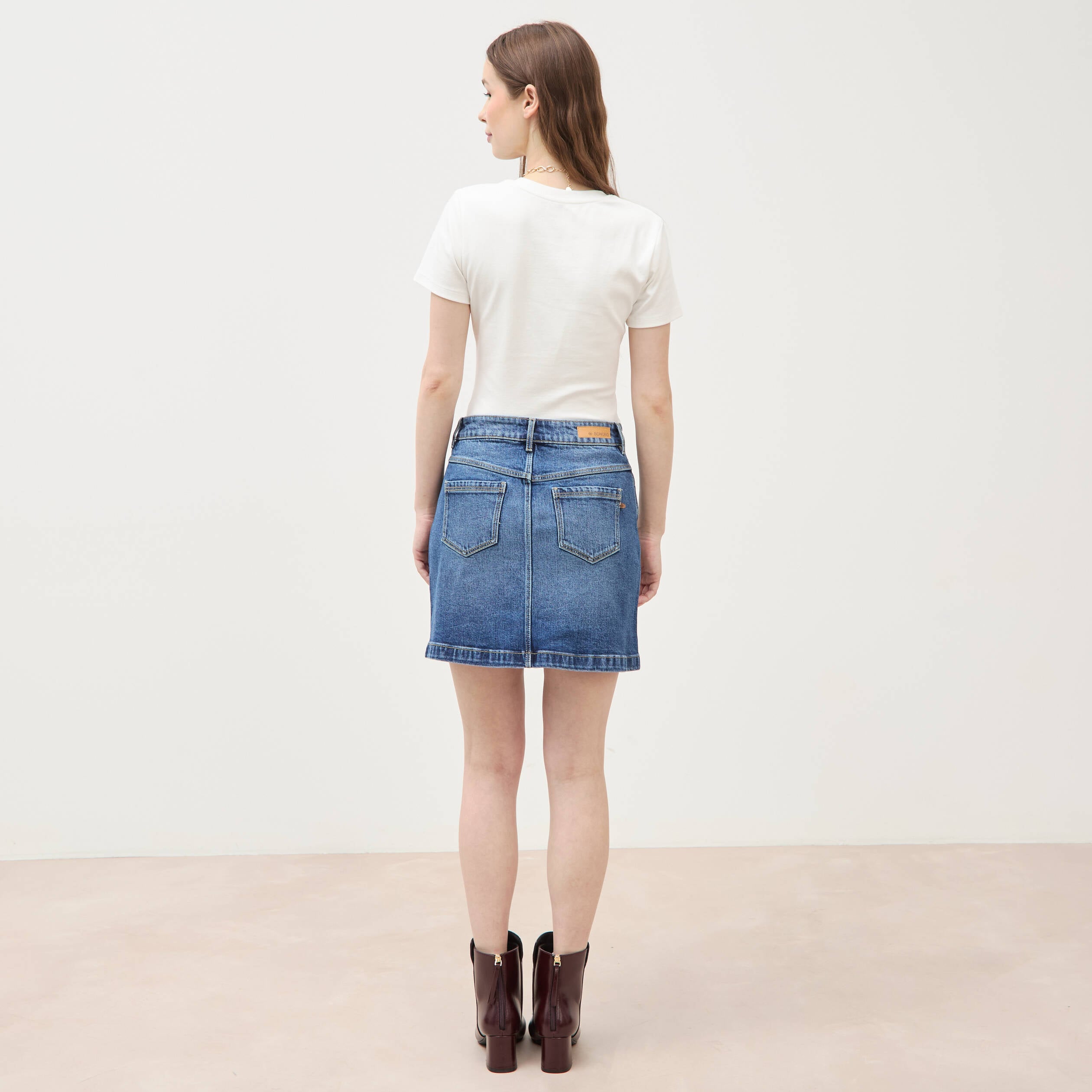 Mini-jupe en jeans bleu gris femme