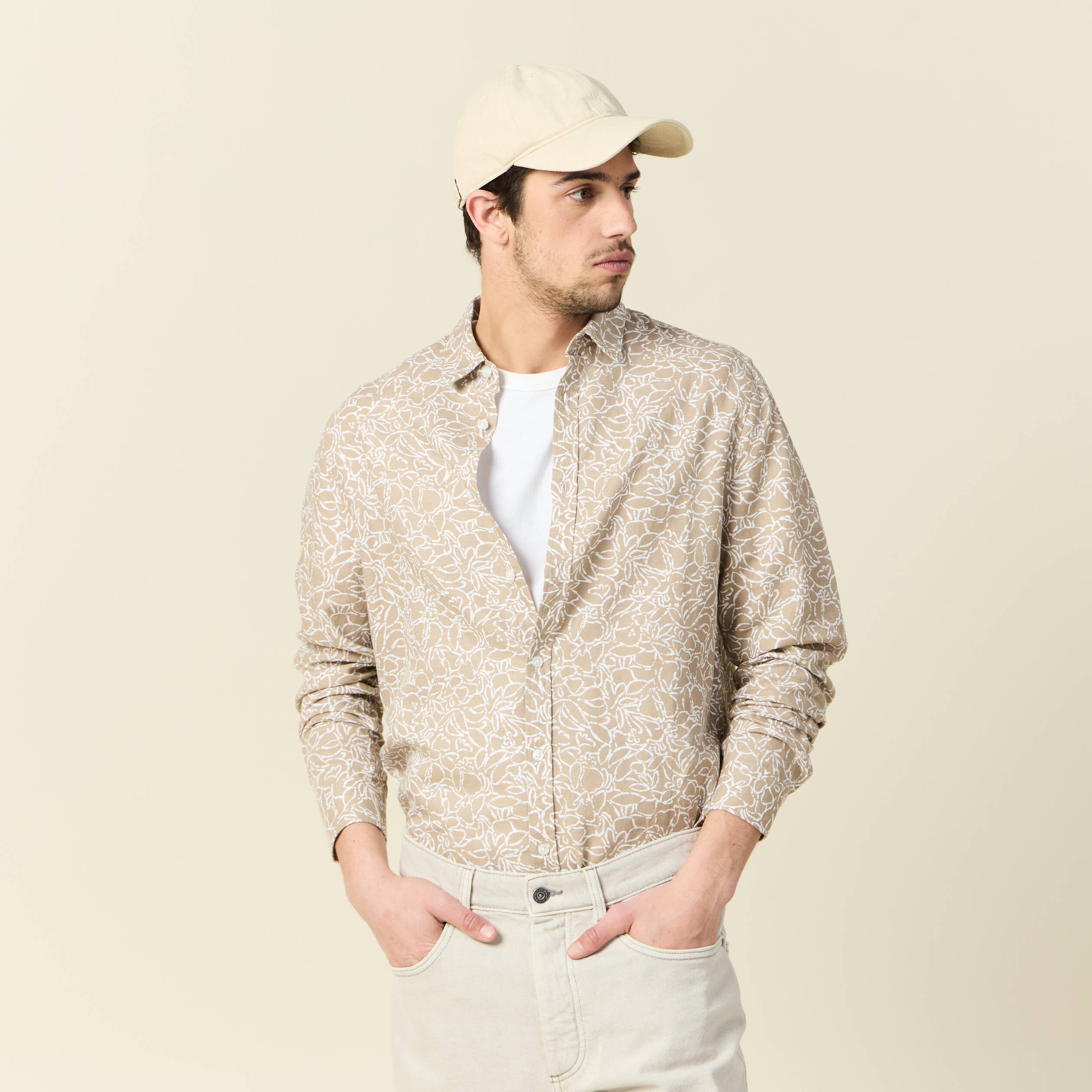 chemise manches longues beige homme Chemise manches longues beige homme