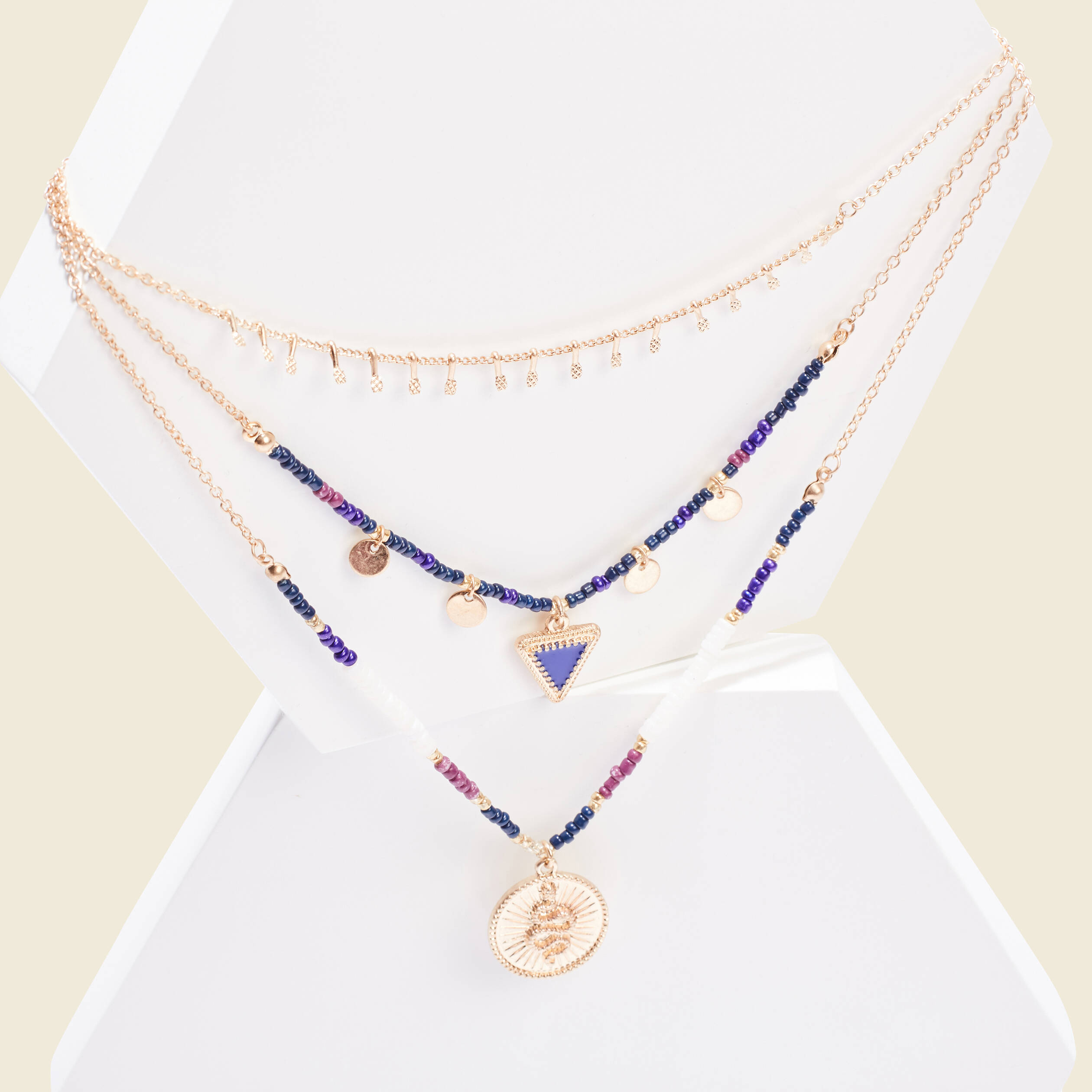 Collier multirangs couleur or femme