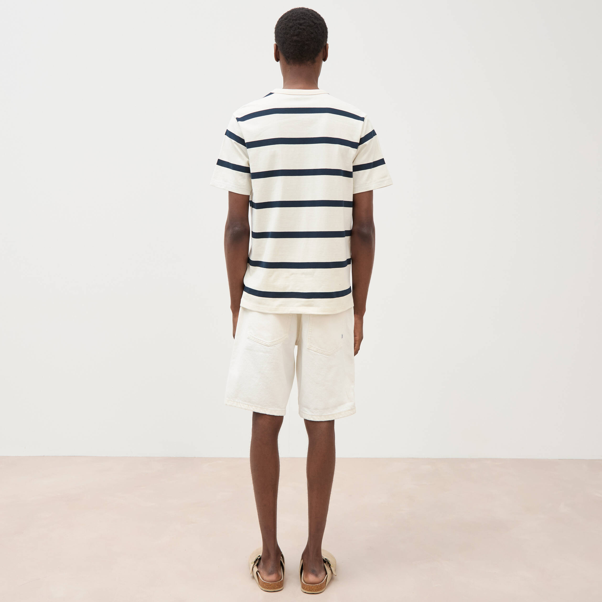 T-shirt col rond manches au coude ecru homme