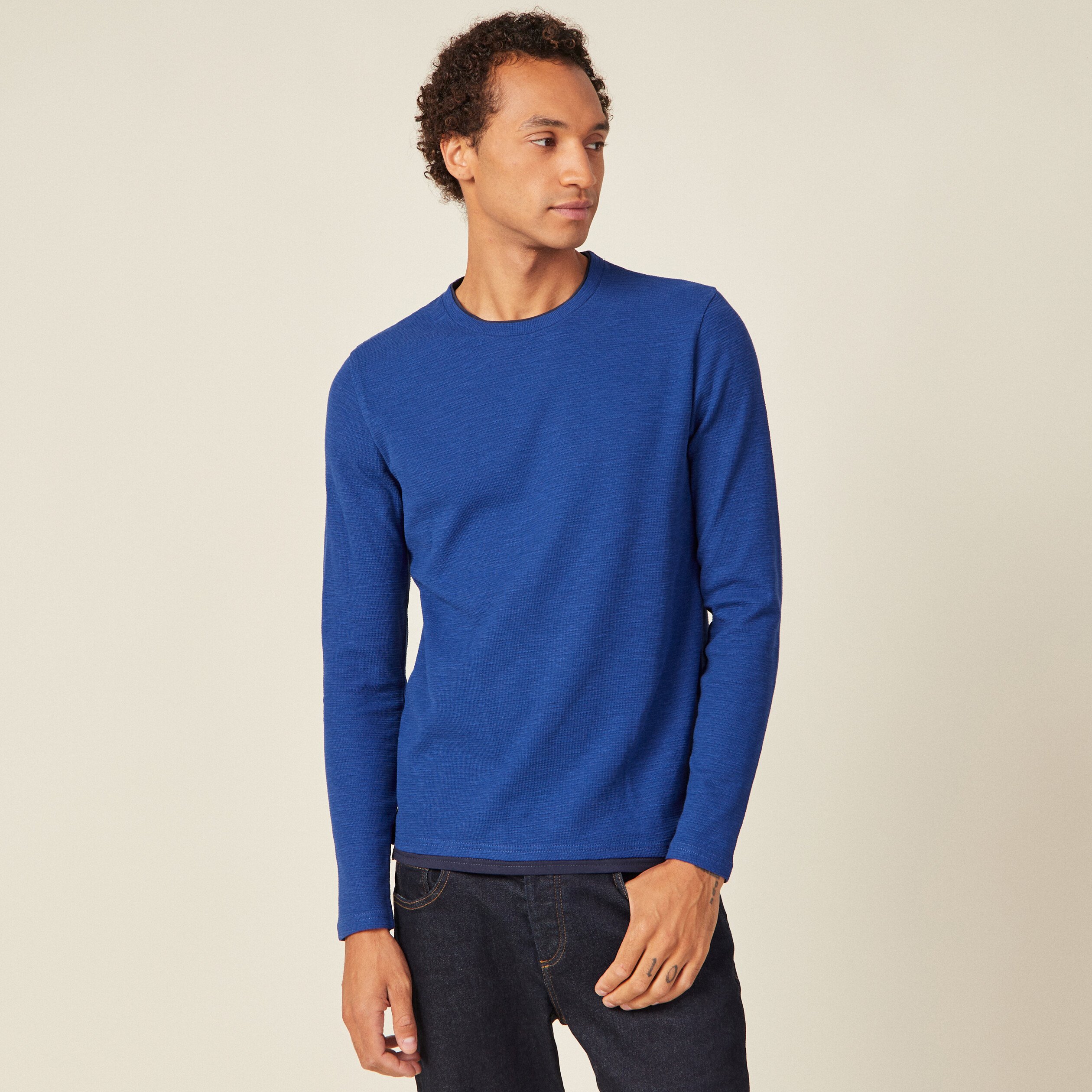 T-shirt manches longues bleu electrique homme