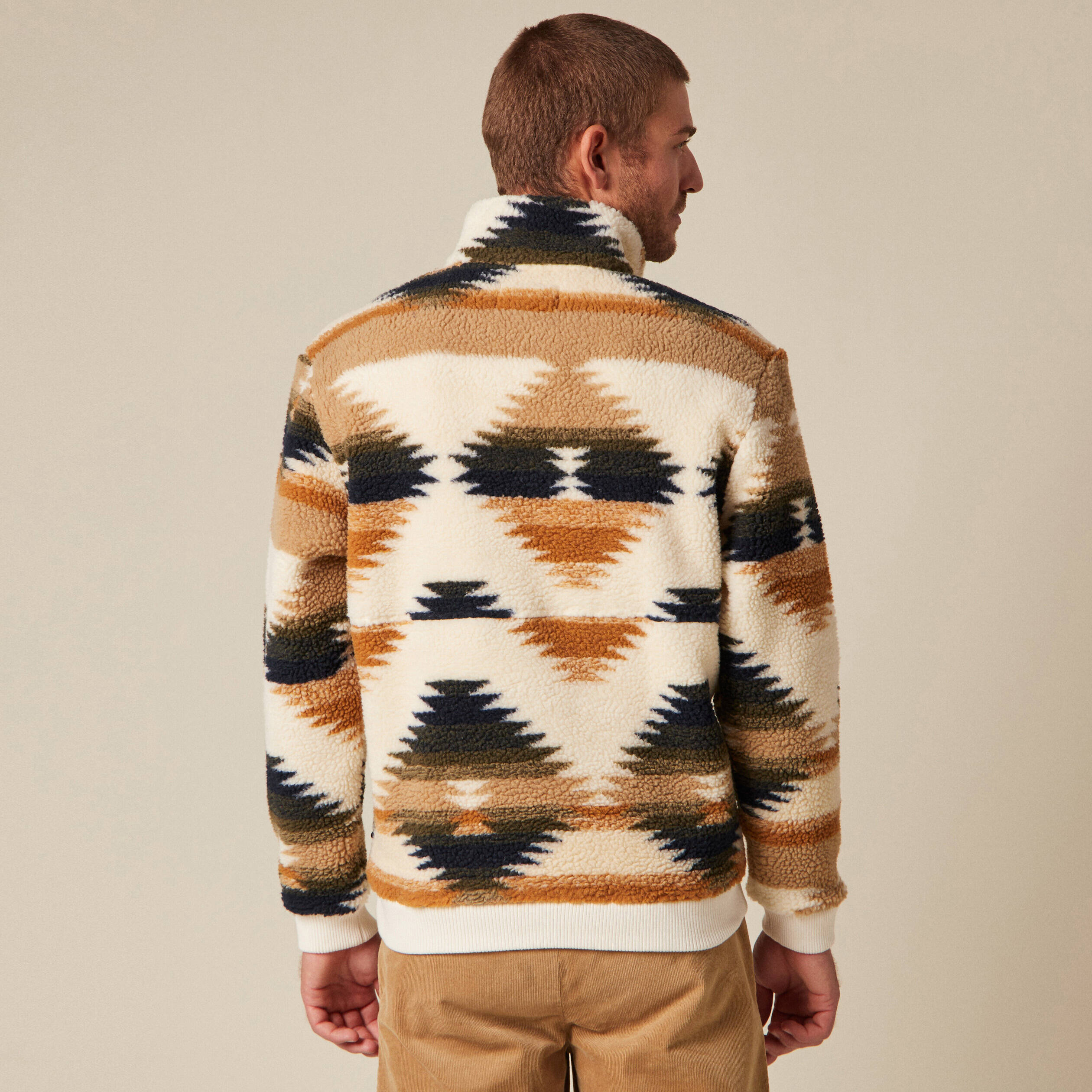 Sweat col camionneur zippé ecru homme