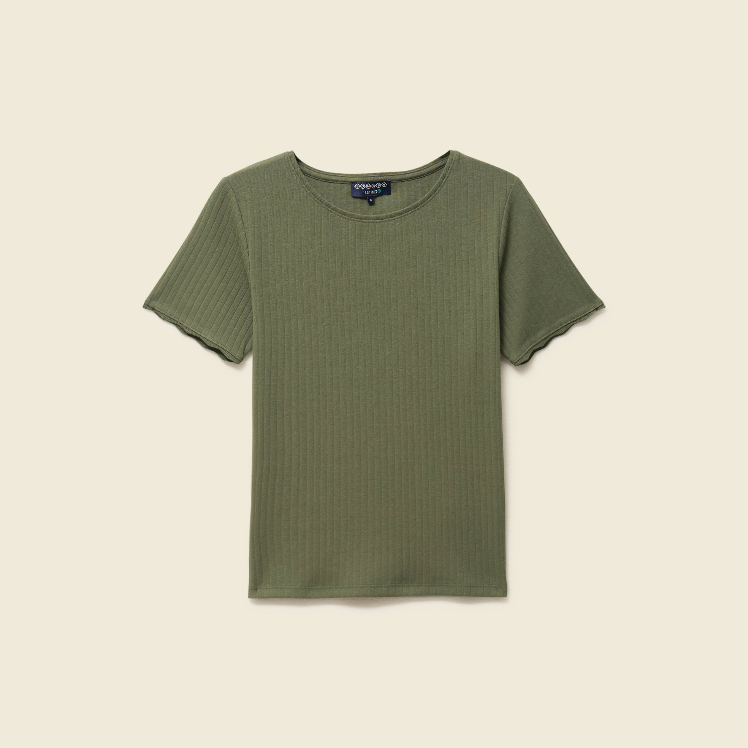 T-shirt manches courtes c&ocirc;tel&eacute; vert kaki femme