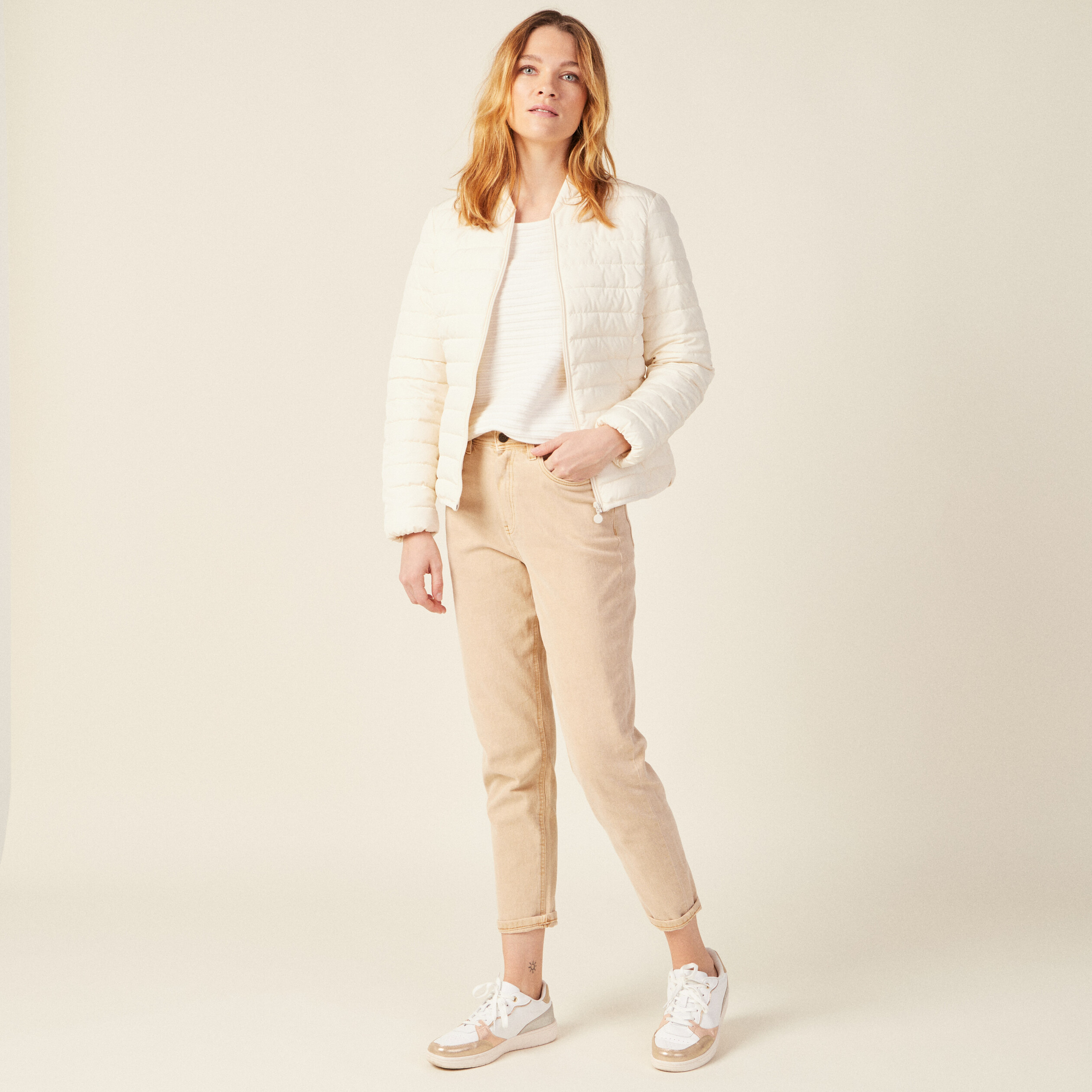 Pull manches courtes ecru femme