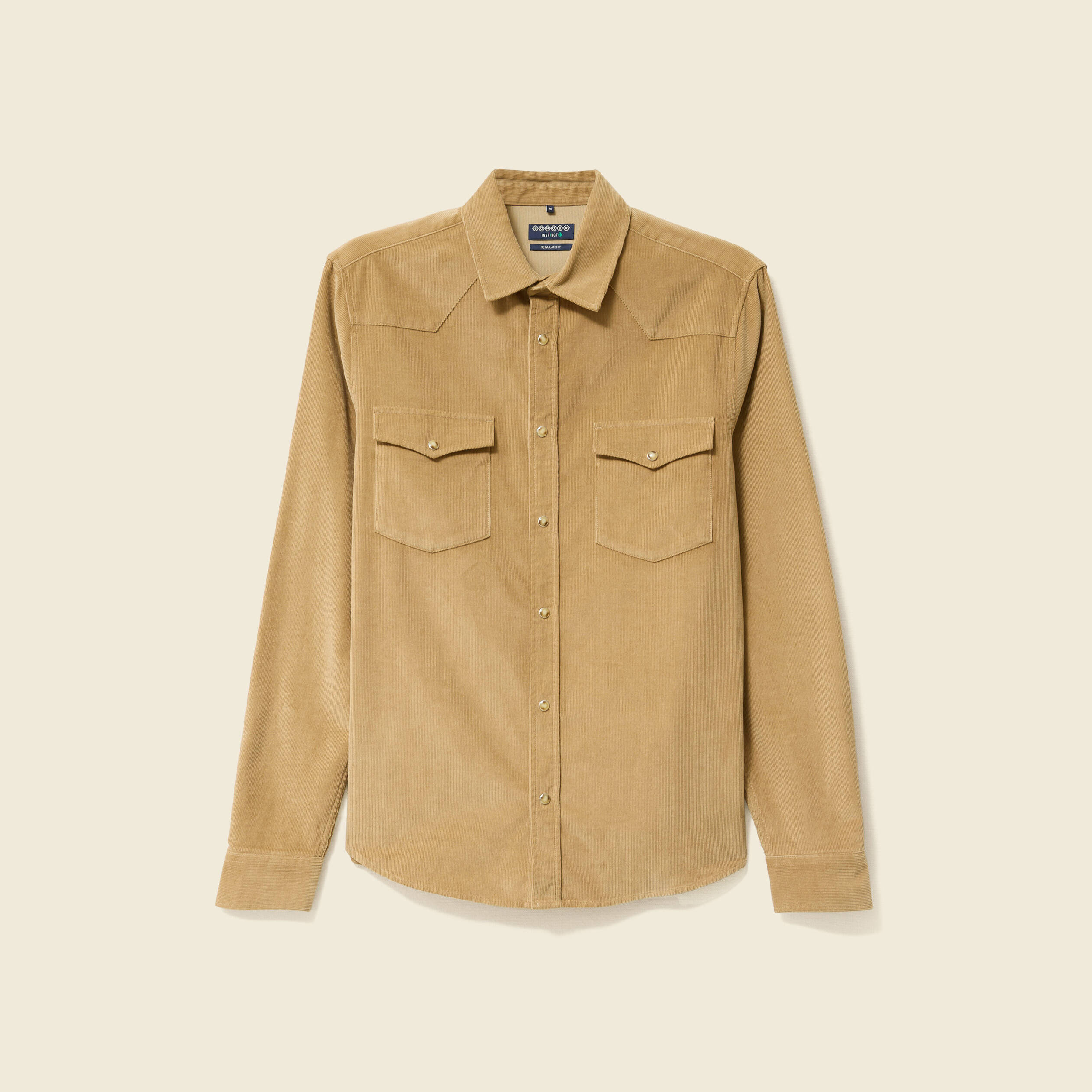 Chemise col classique manches longues beige homme