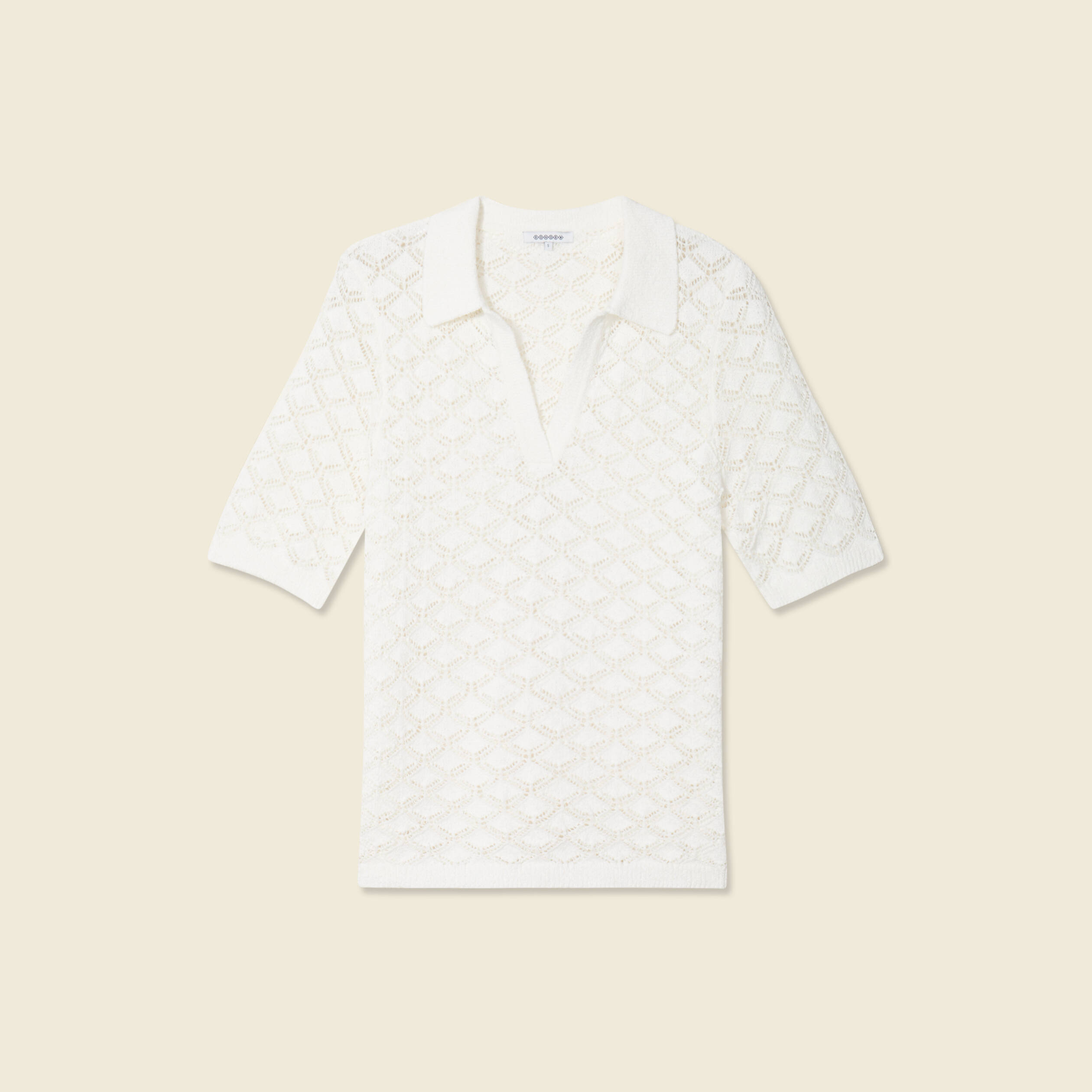 Pull manches courtes ajour&eacute; blanc femme