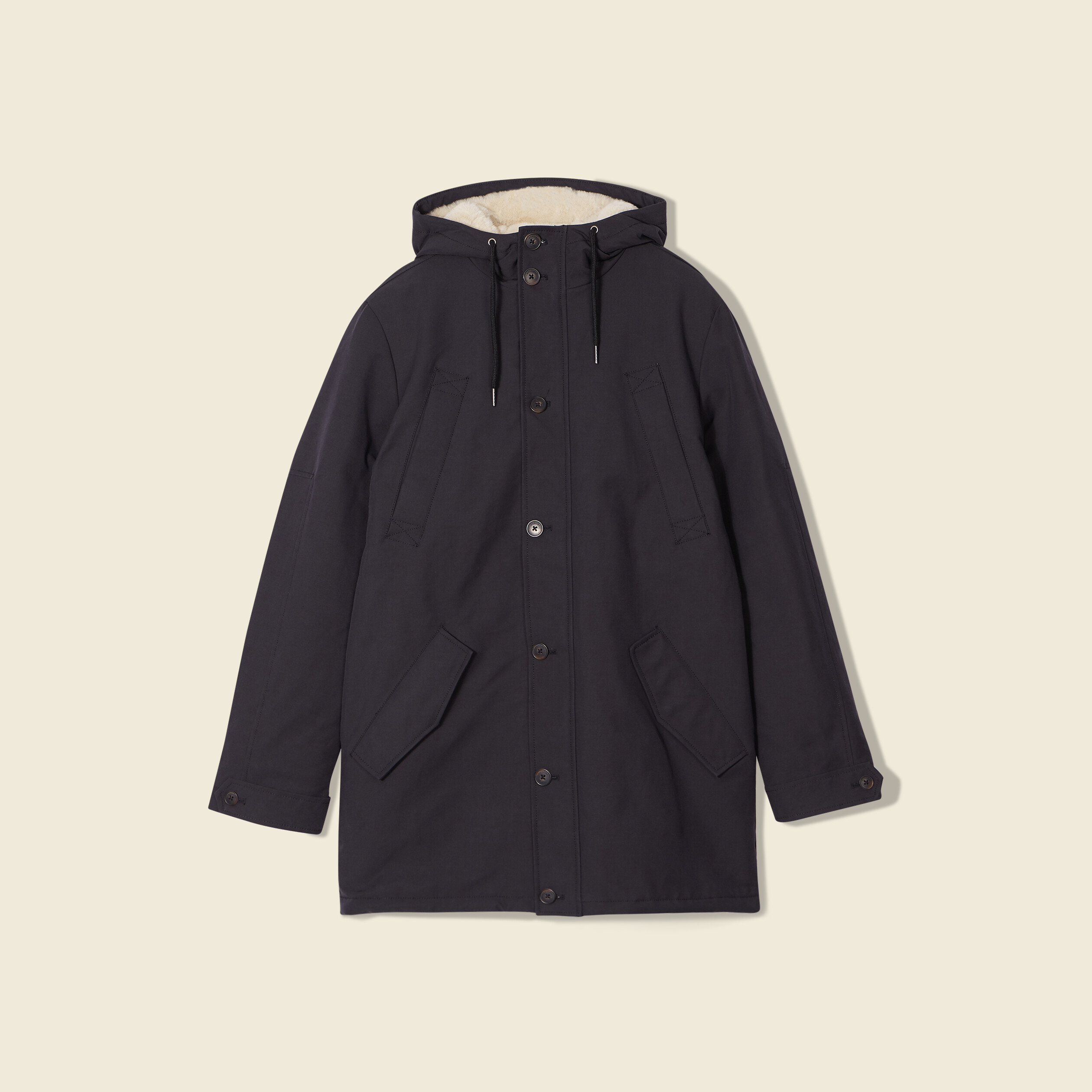 Parka droite à capuche noir homme