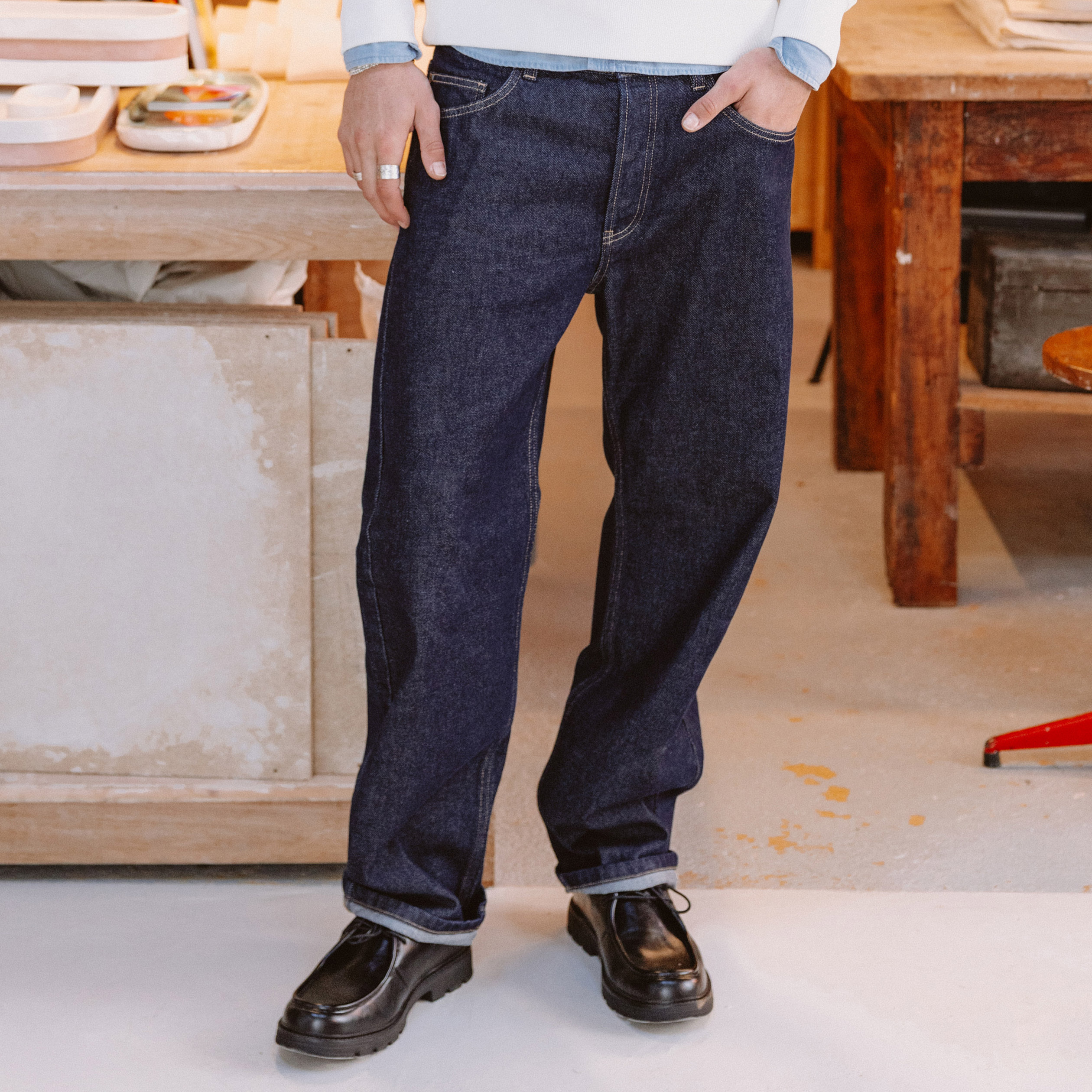 Jeans large relaxed denim brut clean homme