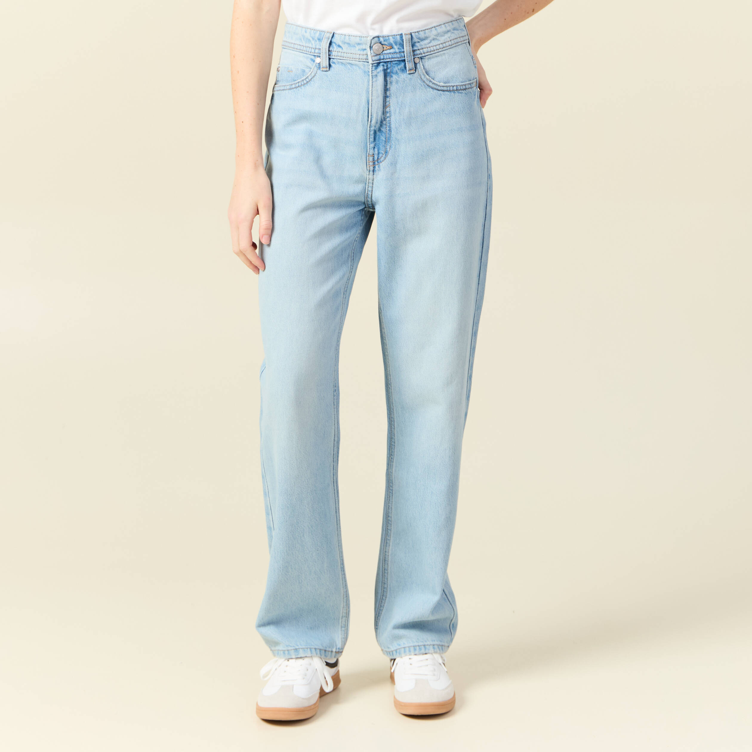 jeans straight taille haute denim bleach femme Jeans straight taille haute denim bleach femme