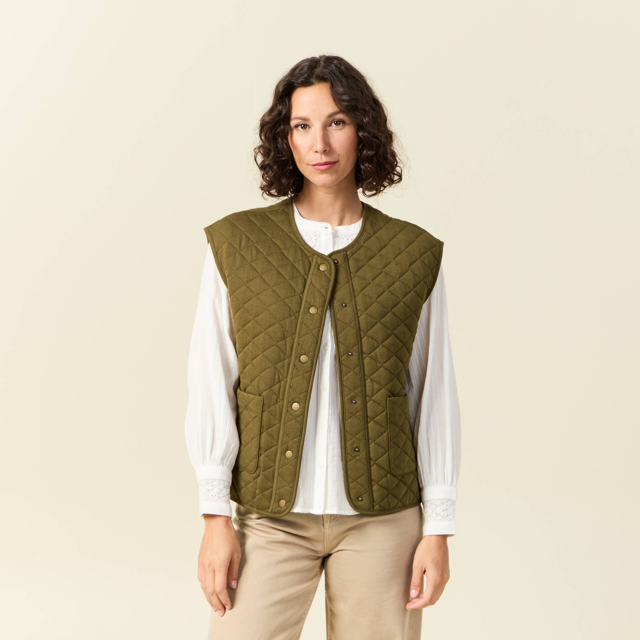 Bonobo Gilet Vert Kaki Femme Gilet Manches Longues Vert Kaki Femme