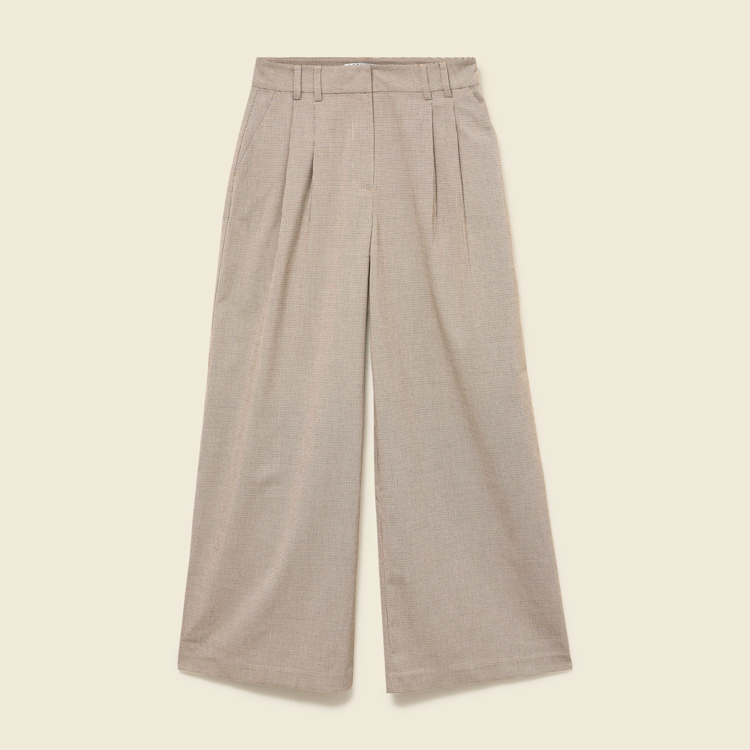 Pantalon large taille haute fluide beige femme