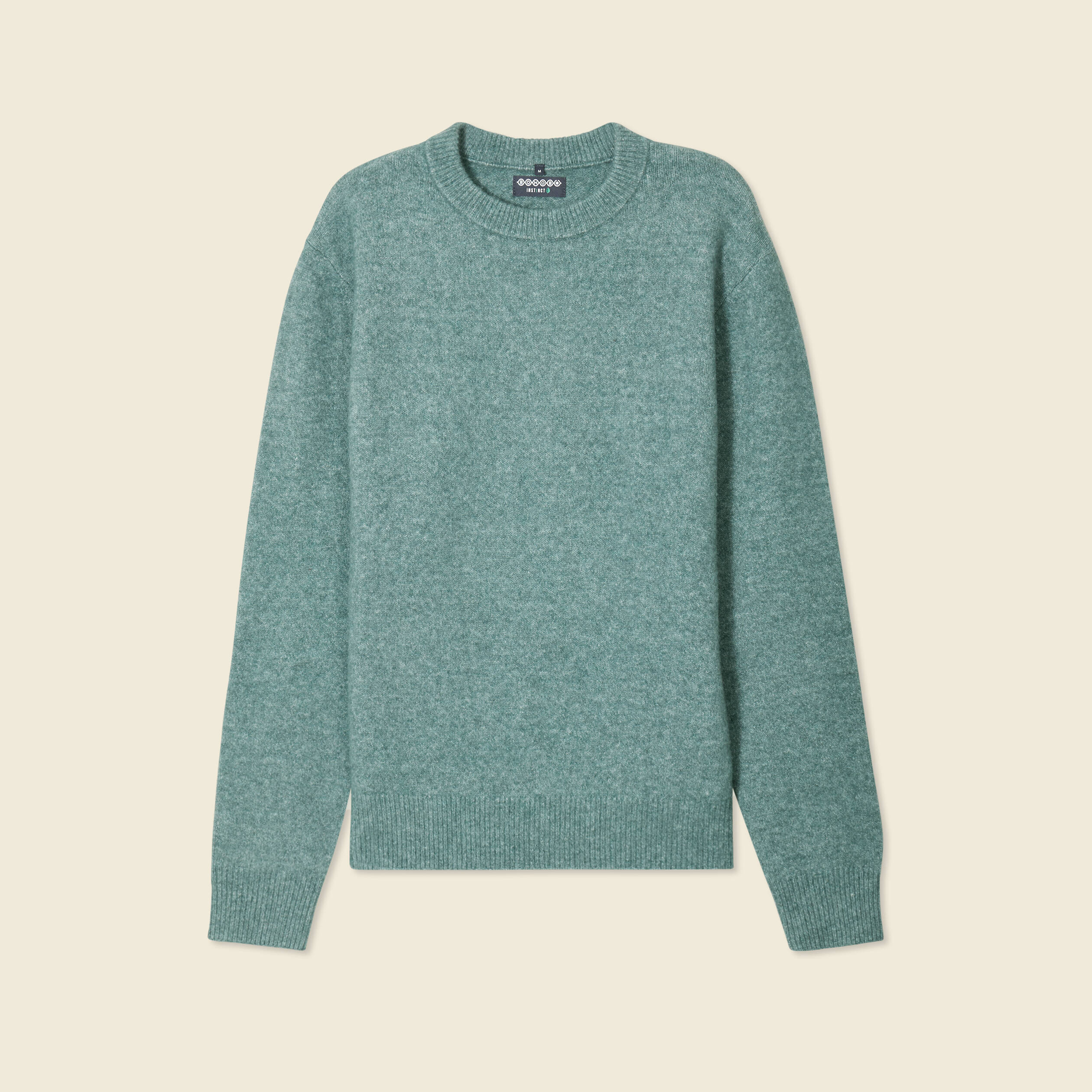 Pull manches longues col rond vert fonc&eacute; homme