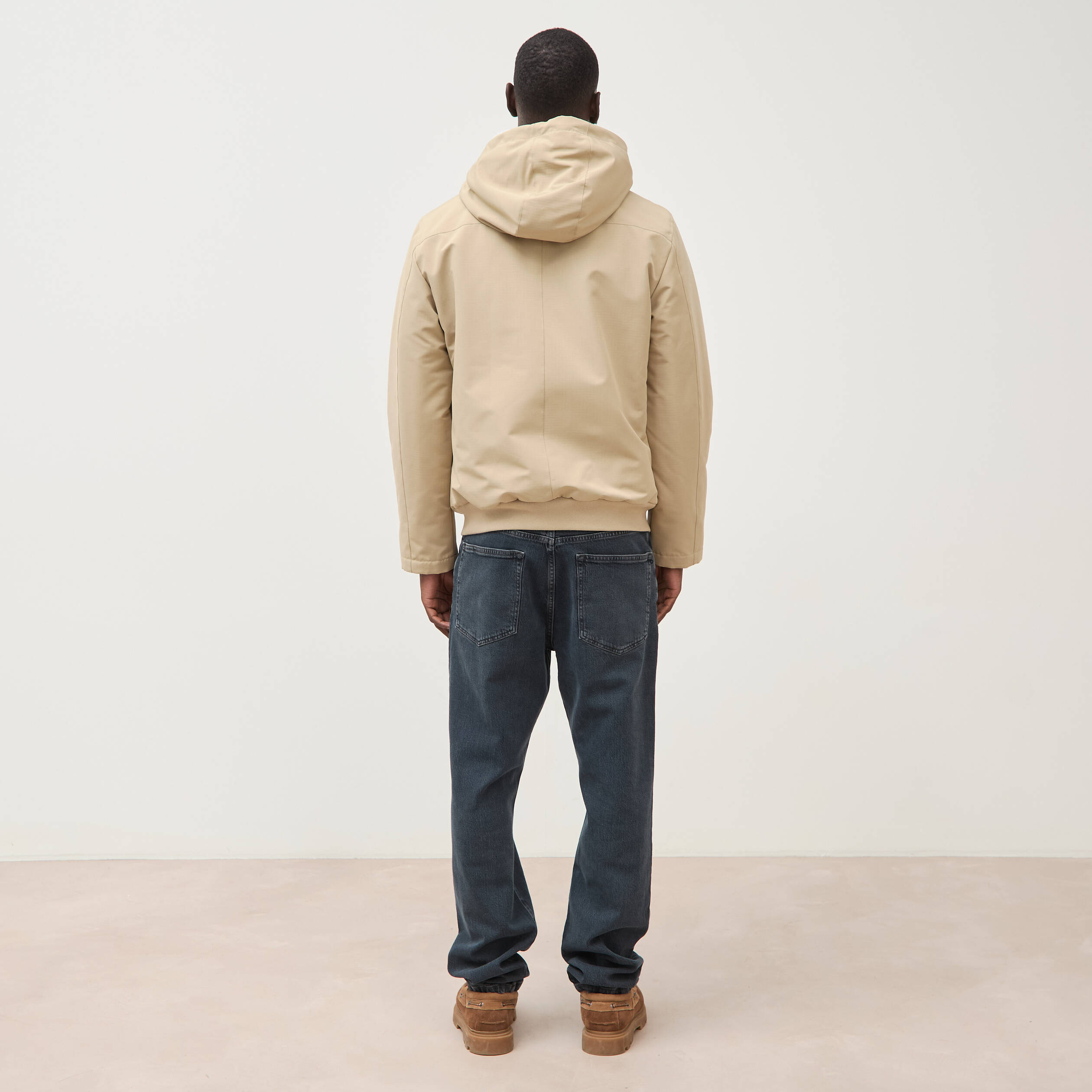 Parka courte &agrave; capuche beige homme