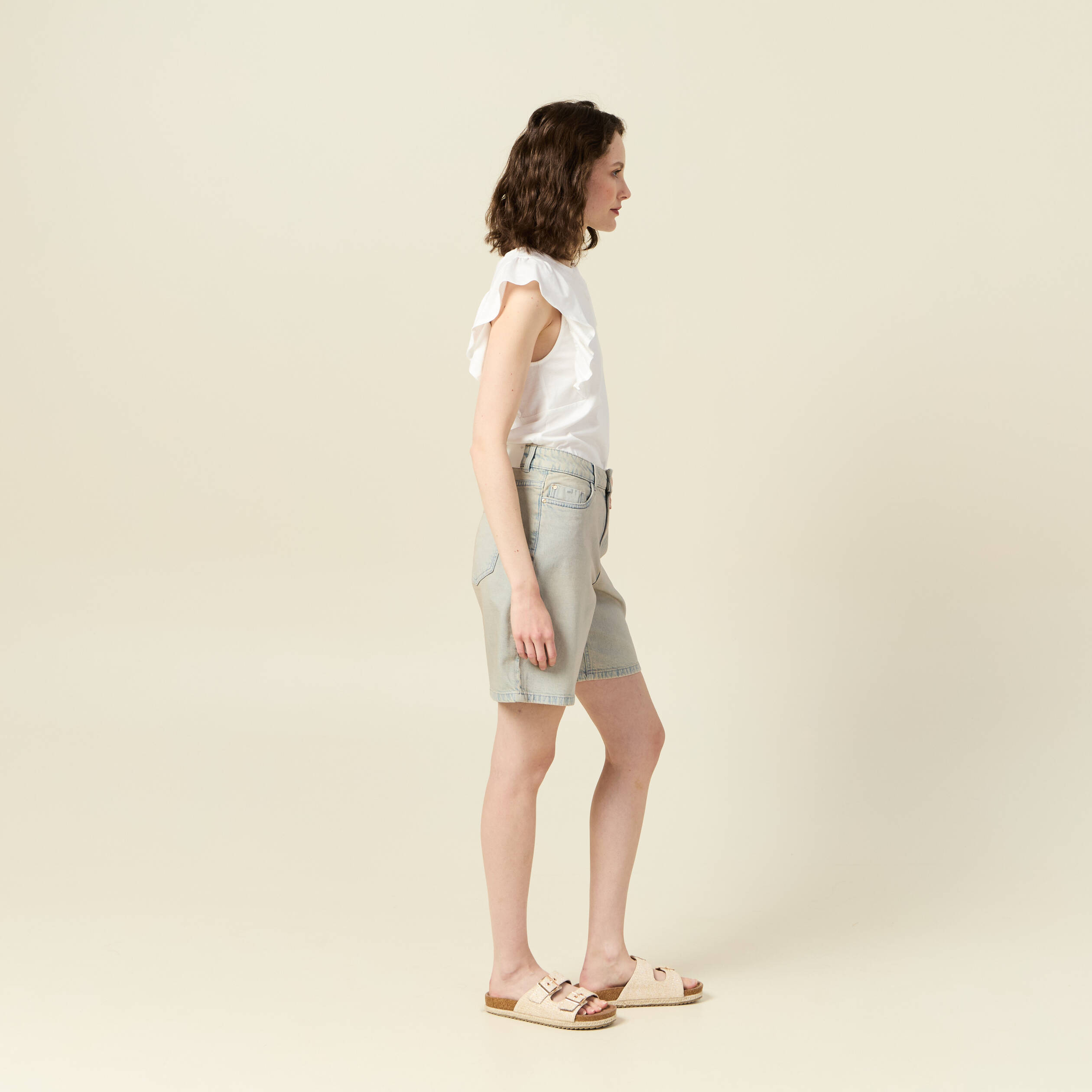 bermuda droit en jean bleu ciel femme Bermuda droit en jean bleu ciel femme