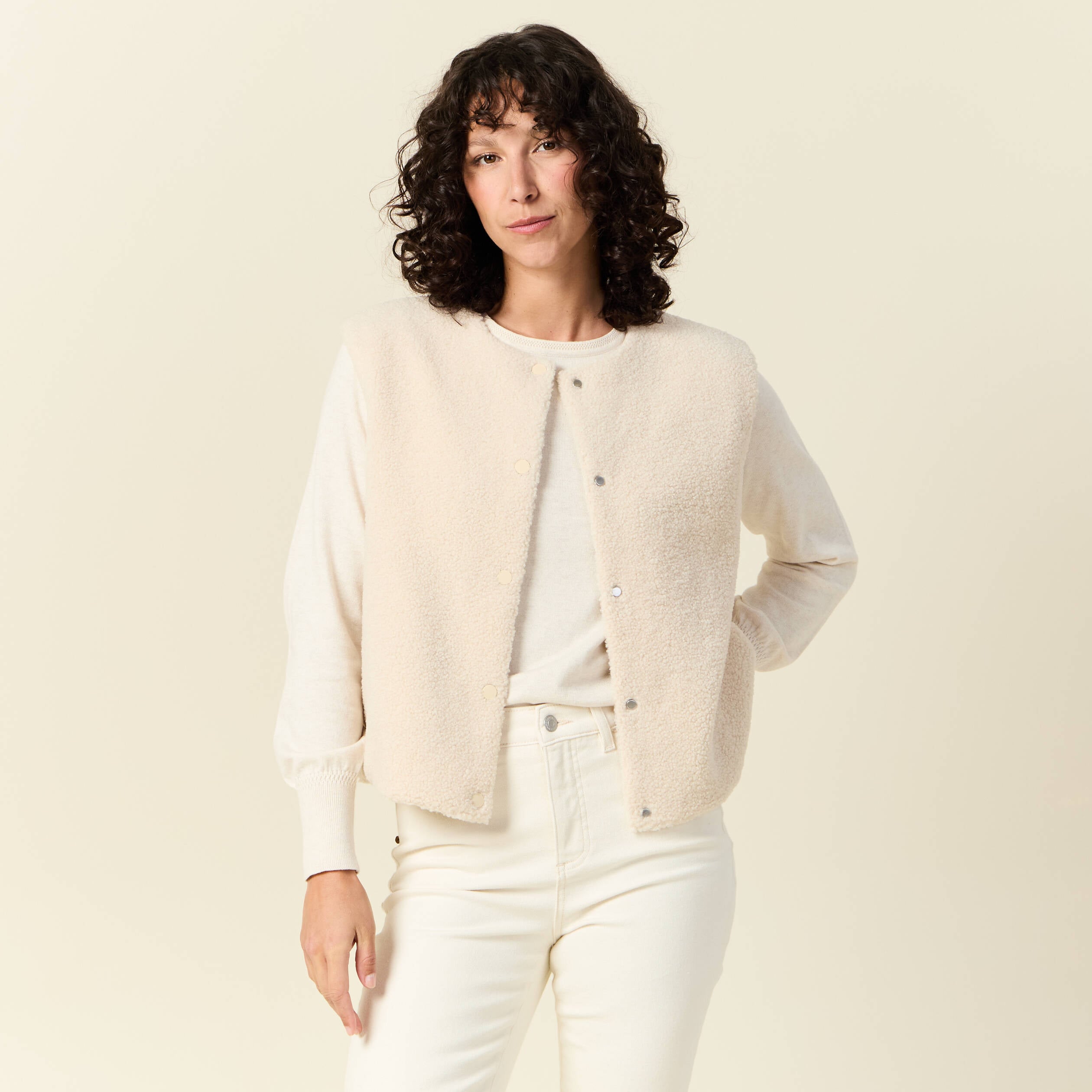 Gilet sans manches r&eacute;versible creme femme