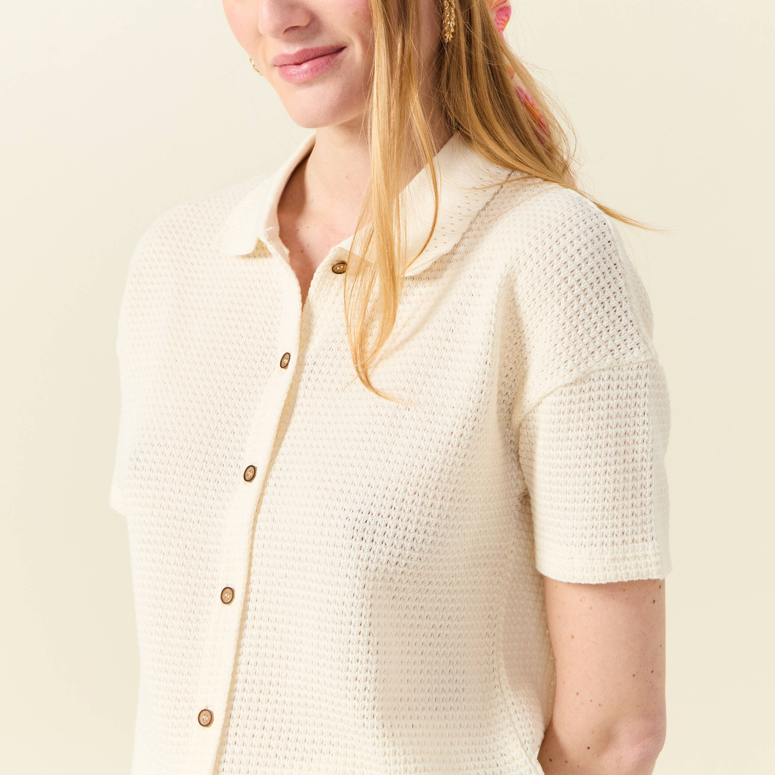 Polo manches courtes creme femme