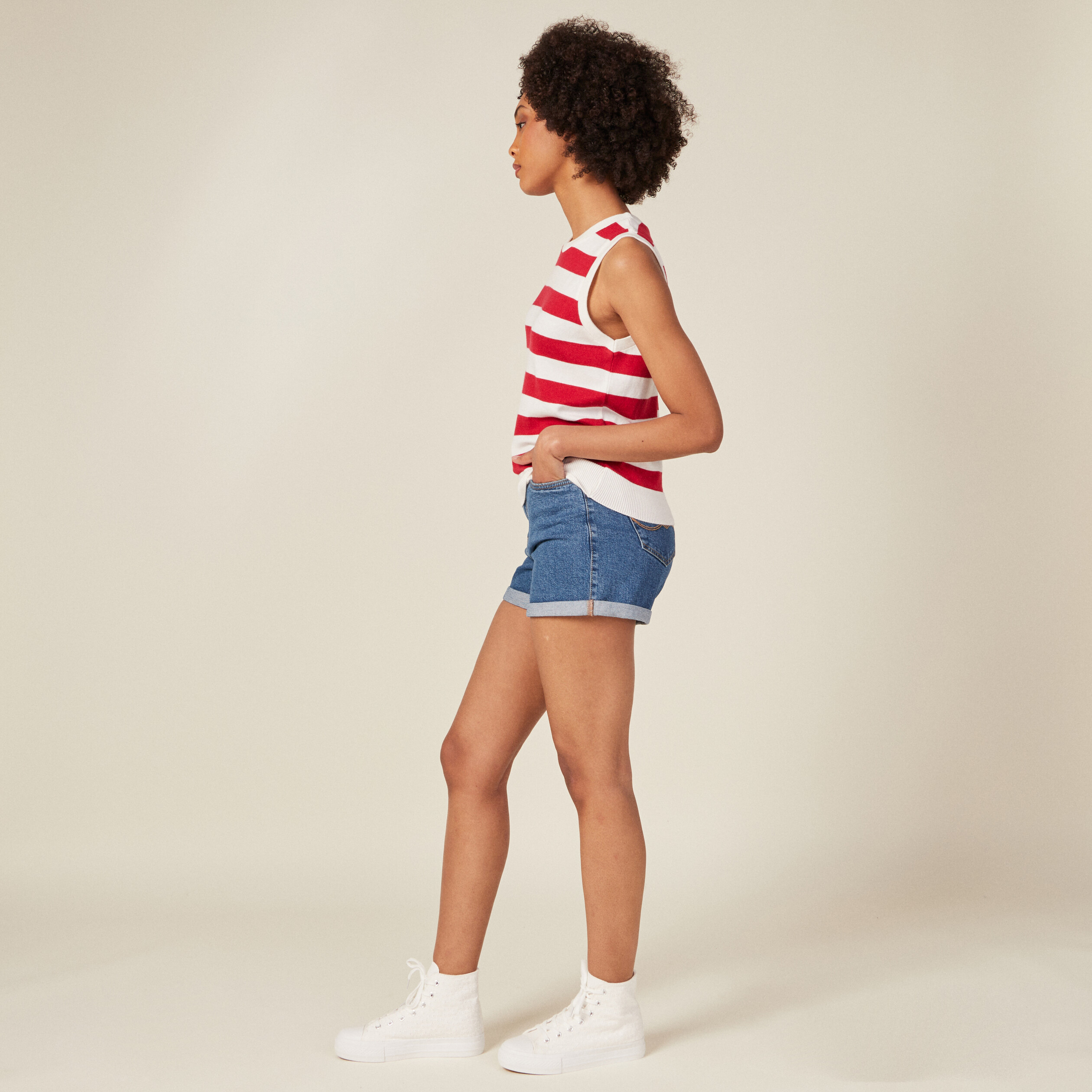 Débardeur pull sans manches rouge clair femme