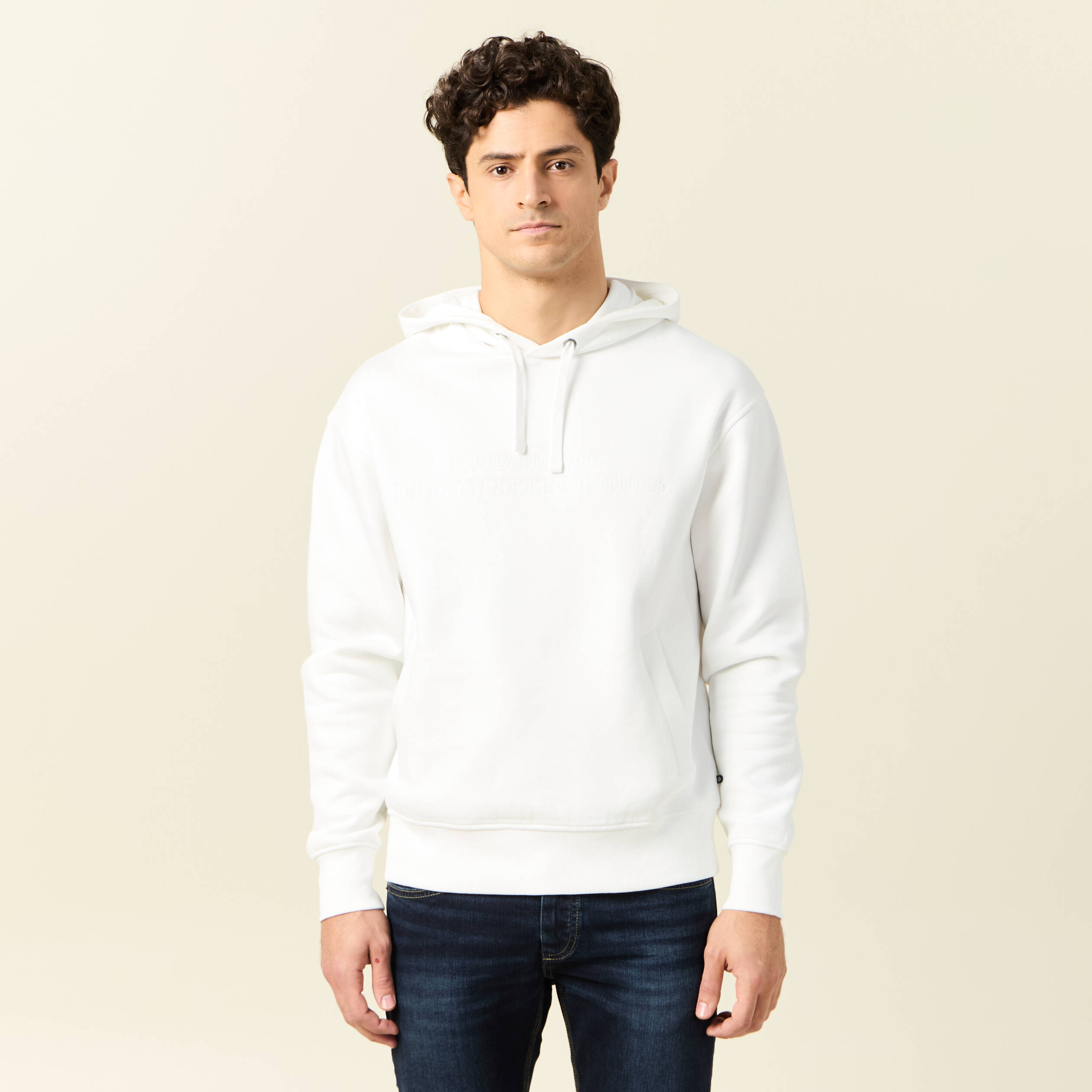 Sweat &agrave; capuche ecru homme
