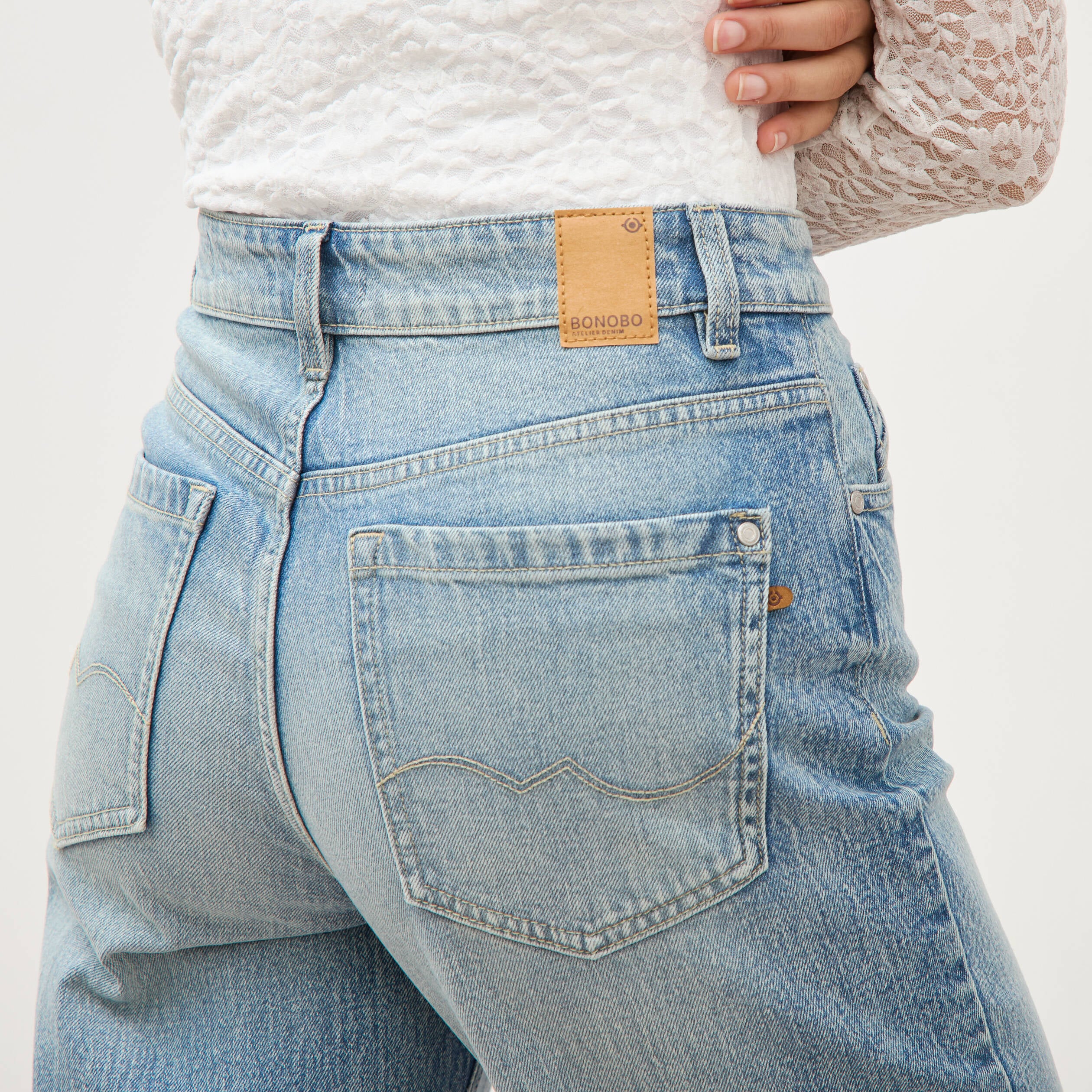 Jeans large taille haute bleu femme