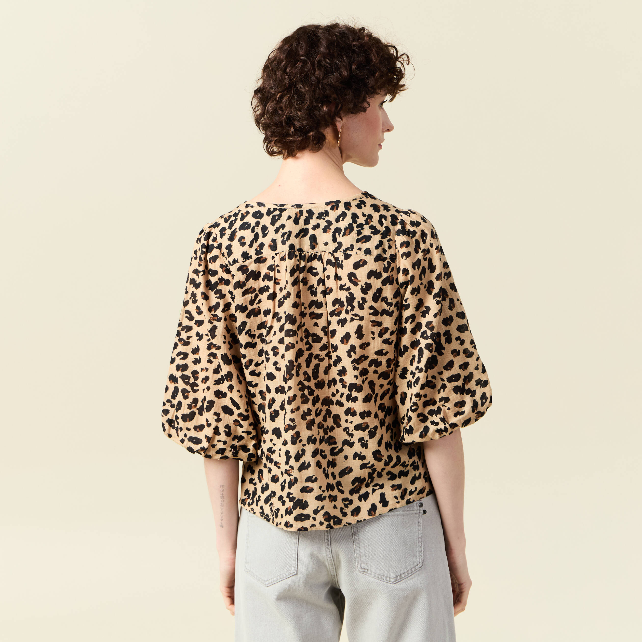 Blouse manches courtes marron clair femme