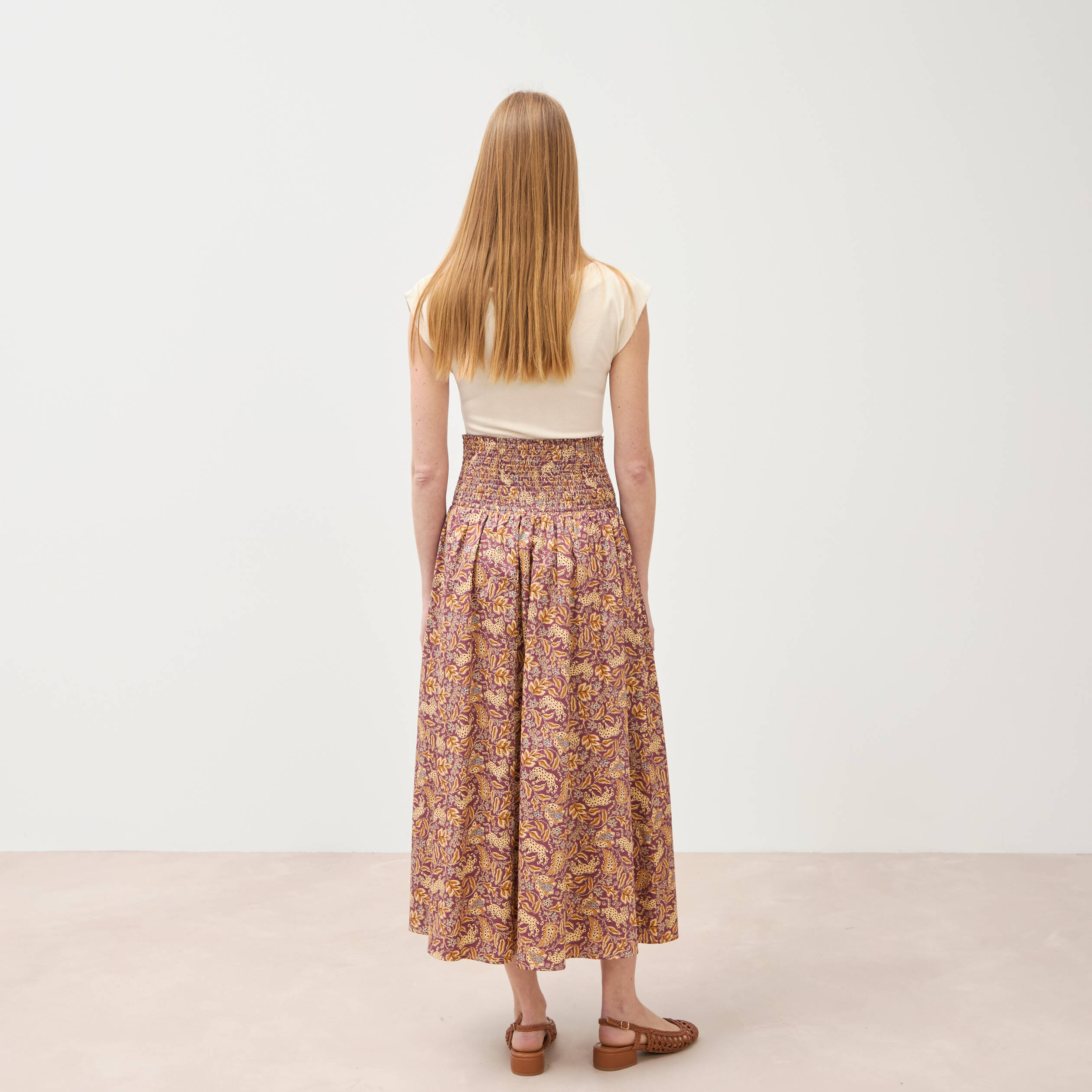 Jupe longue &eacute;vas&eacute;e en coton beige moyen femme