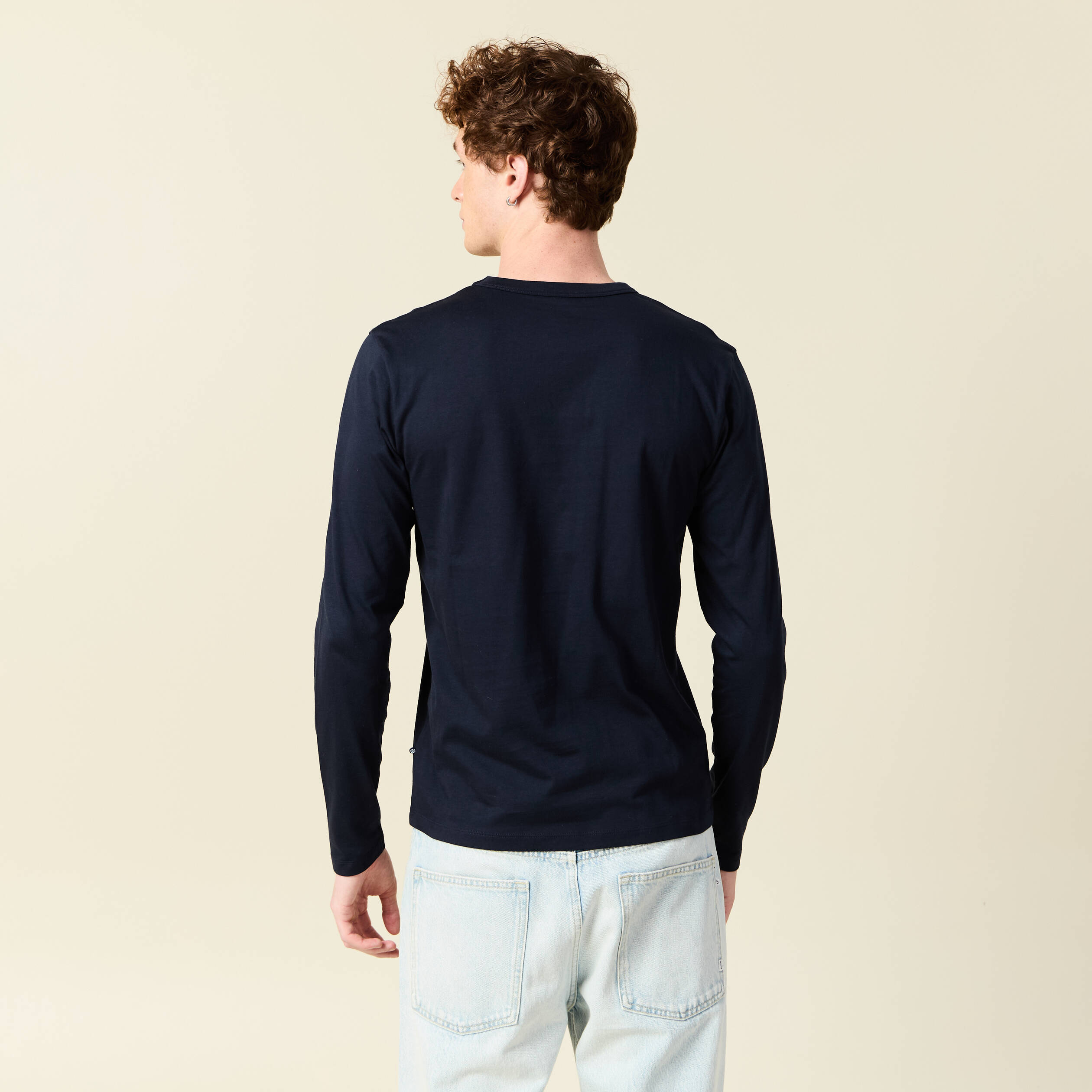T-shirt en coton manches longues bleu marine homme