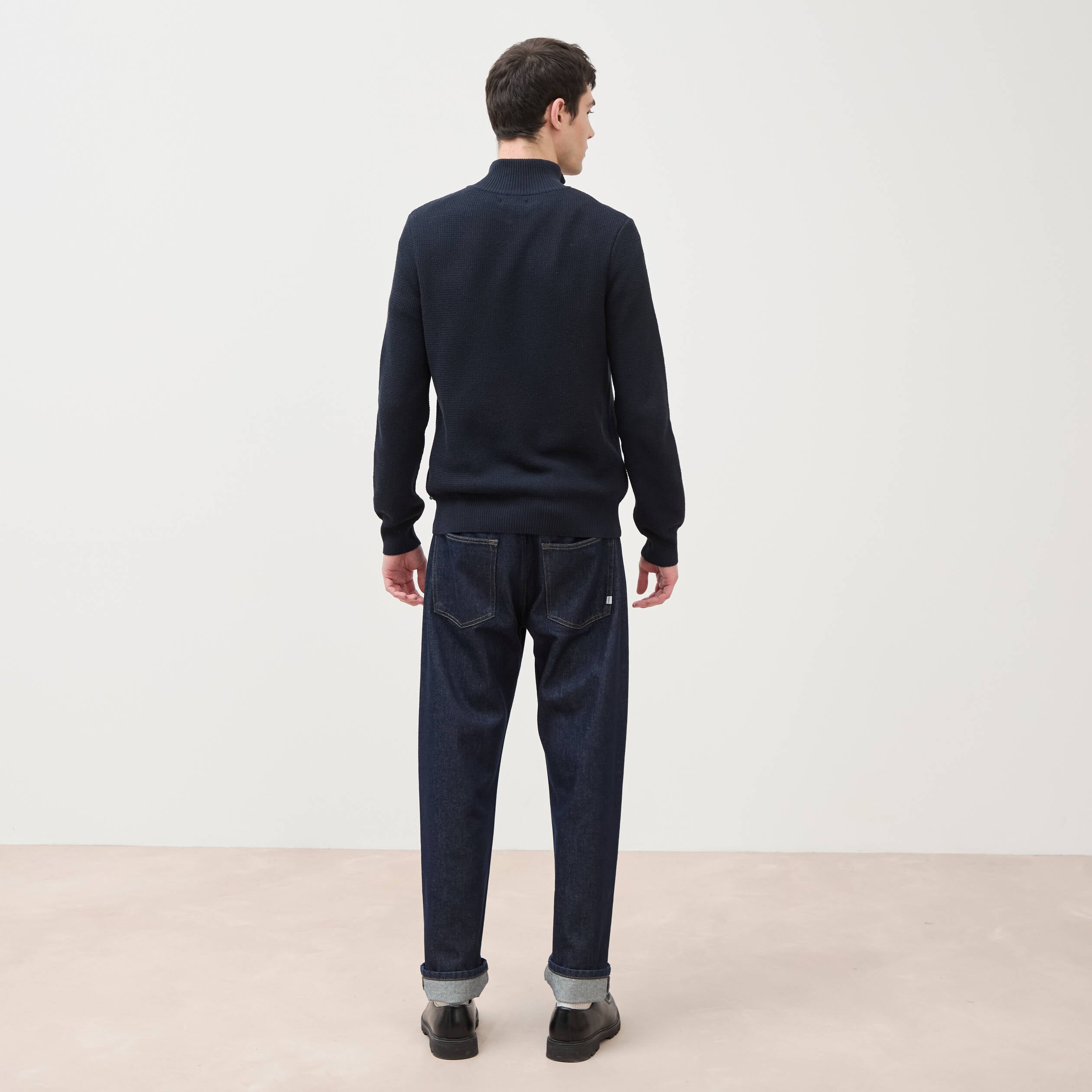 Pull col camionneur bleu marine homme