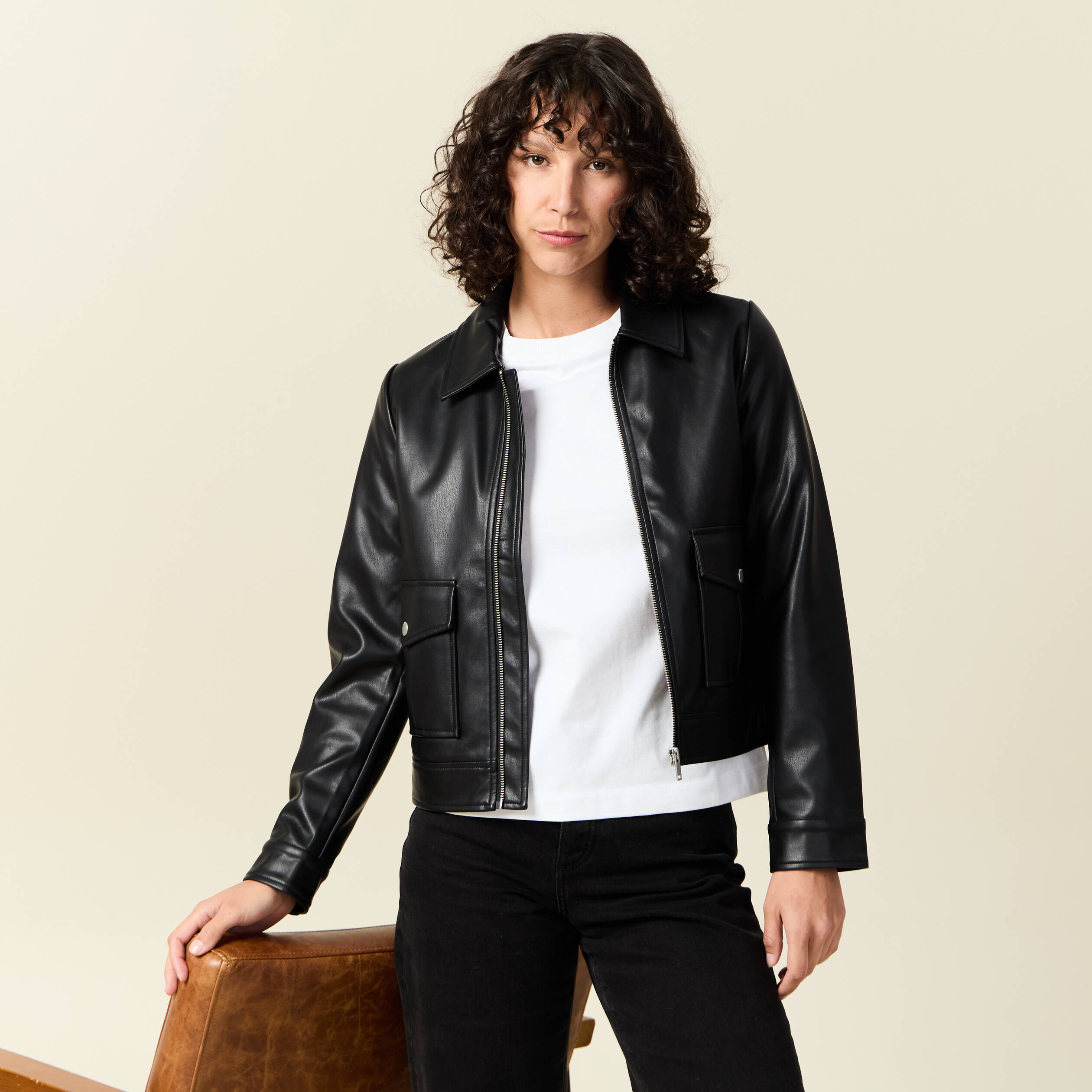 Blouson Cuir Femme Veste Simili Femme Blouson Simili Cuir Noir