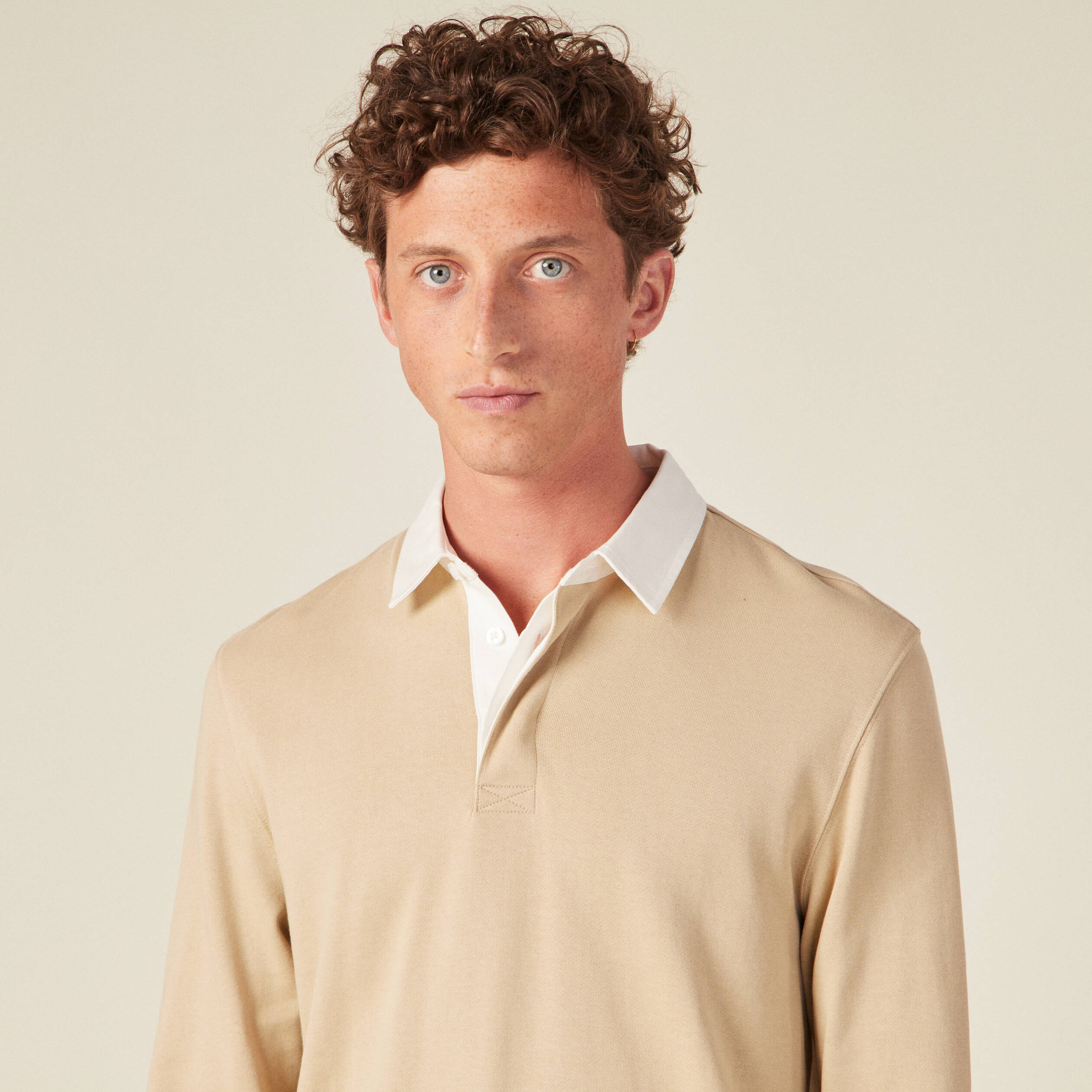 Polo manches longues beige homme