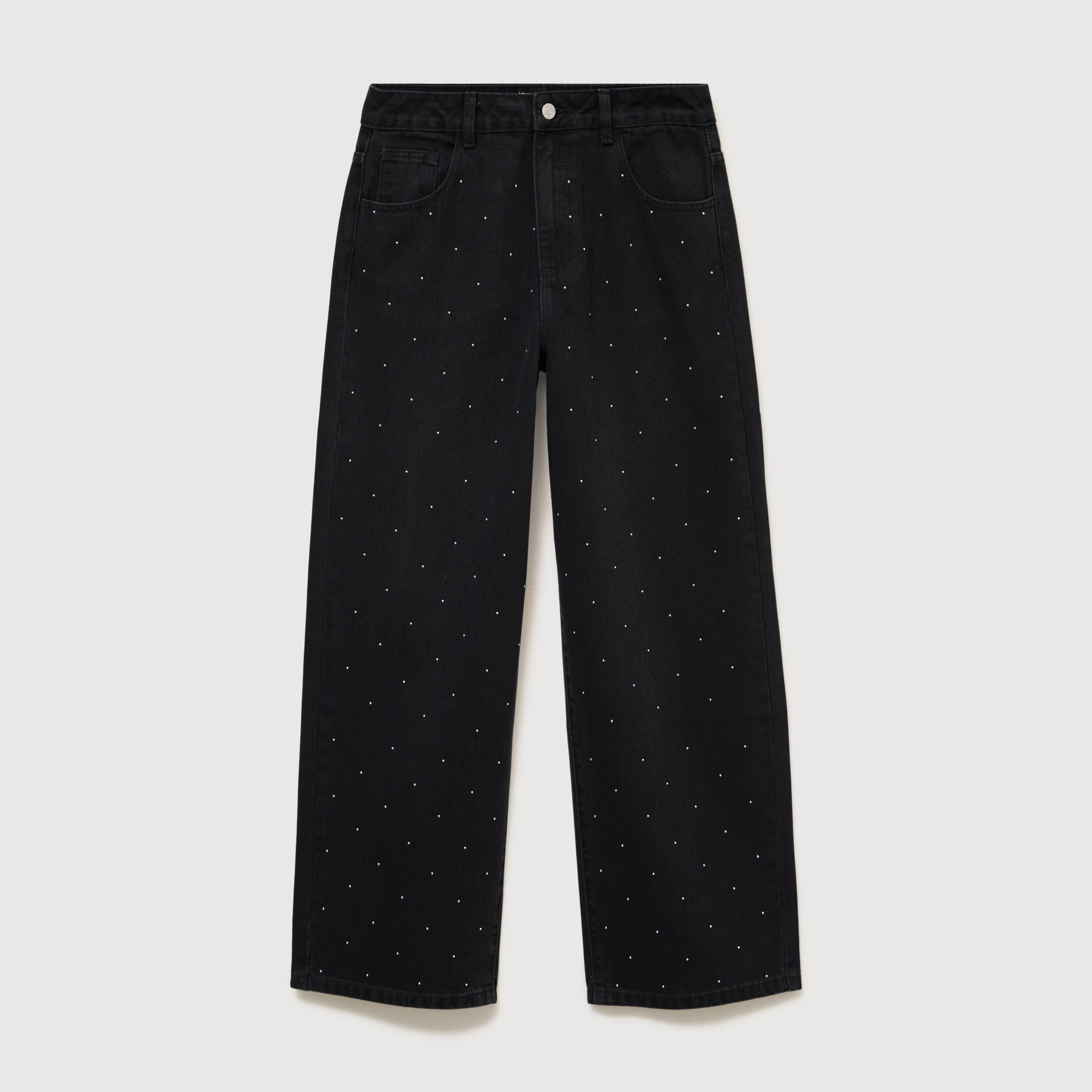 Jeans ample d&eacute;tails clout&eacute;s denim noir femme
