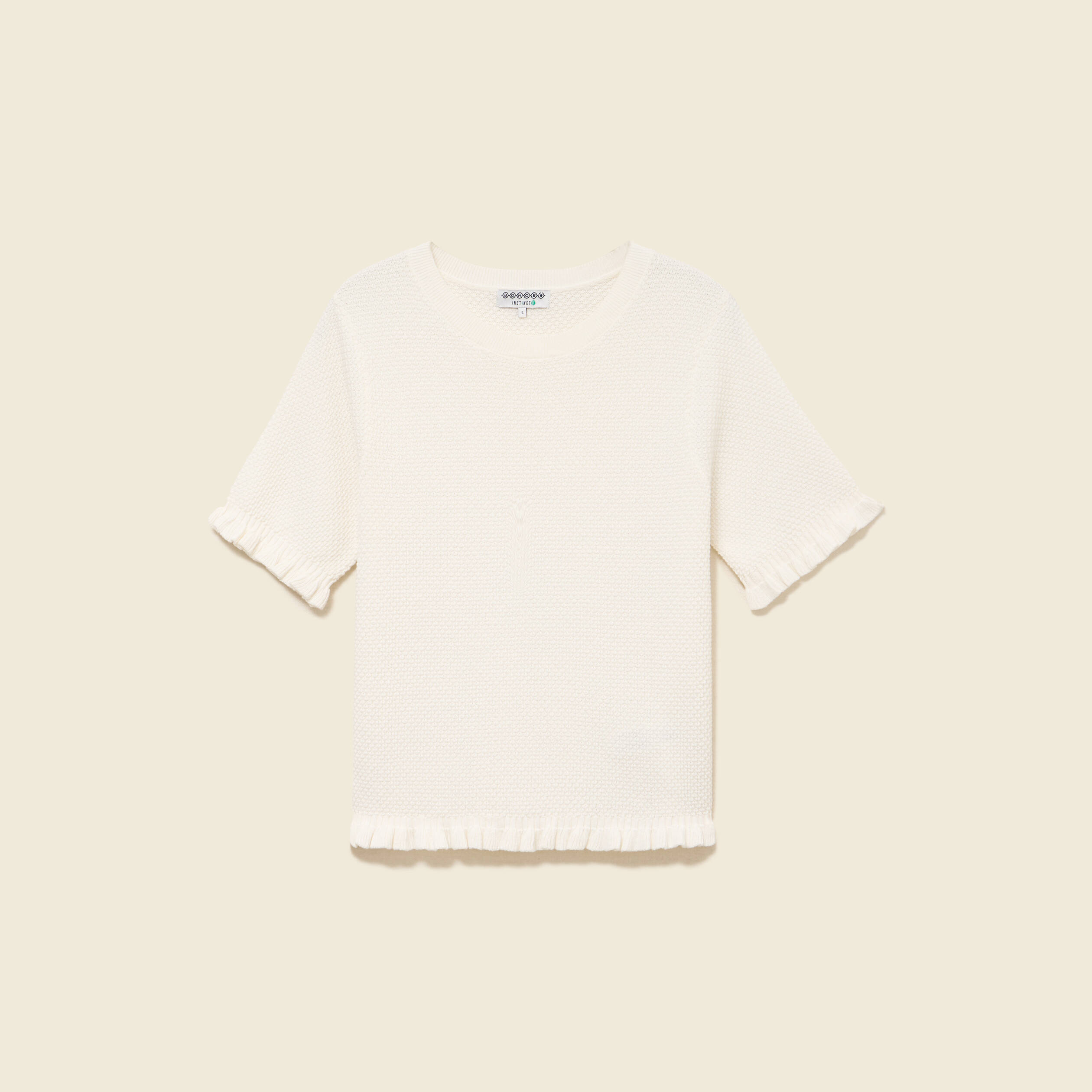 Pull droit court en coton ecru femme