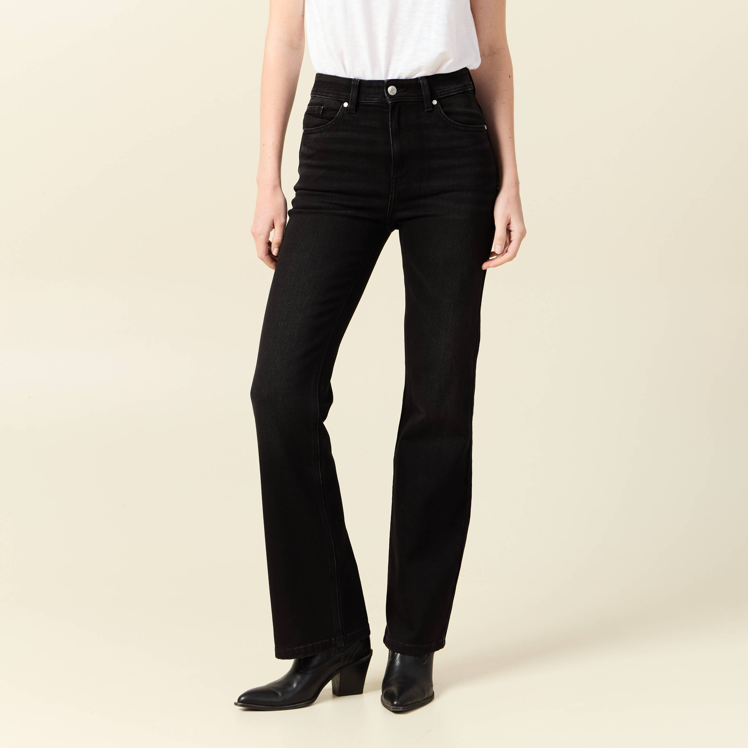 jeans flare taille haute denim noir femme Jeans flare taille haute denim noir femme