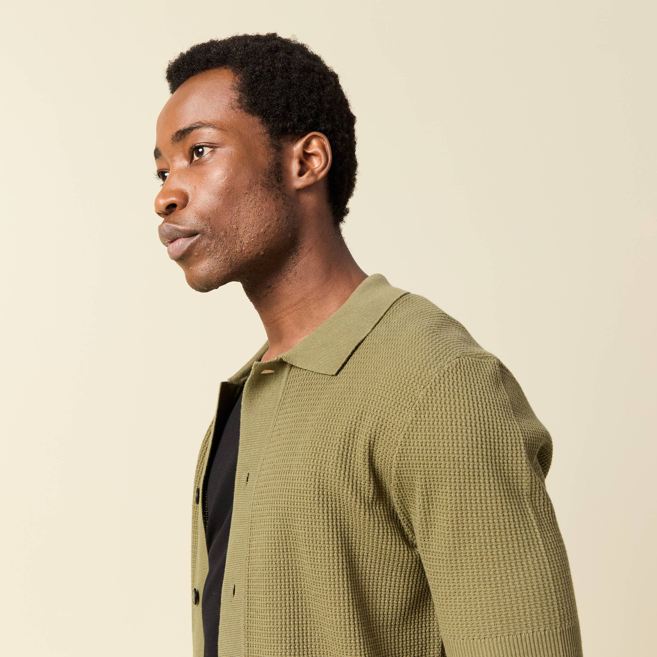 Chemise manches courtes col polo vert kaki homme