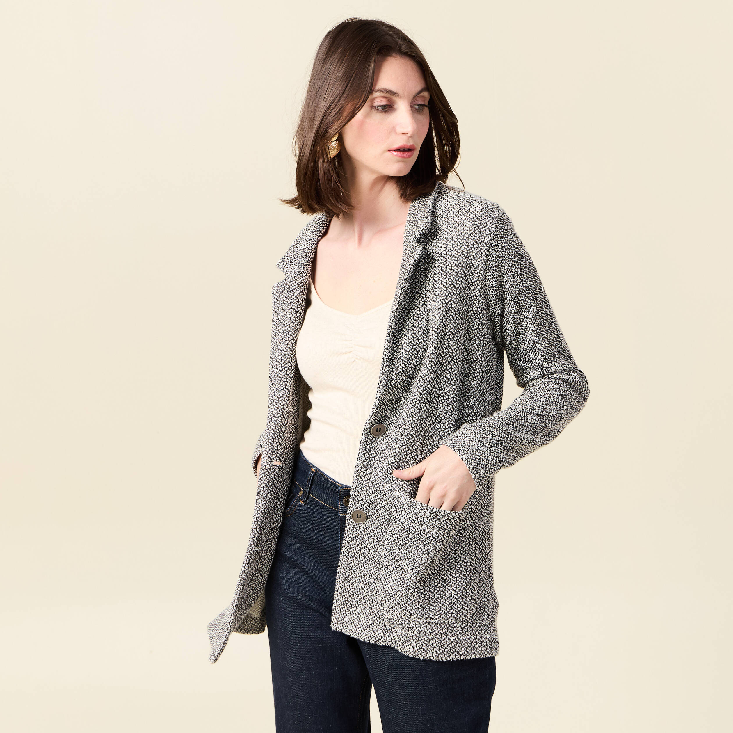 gilet manches 34 ecru femme Gilet manches 3/4 ecru femme
