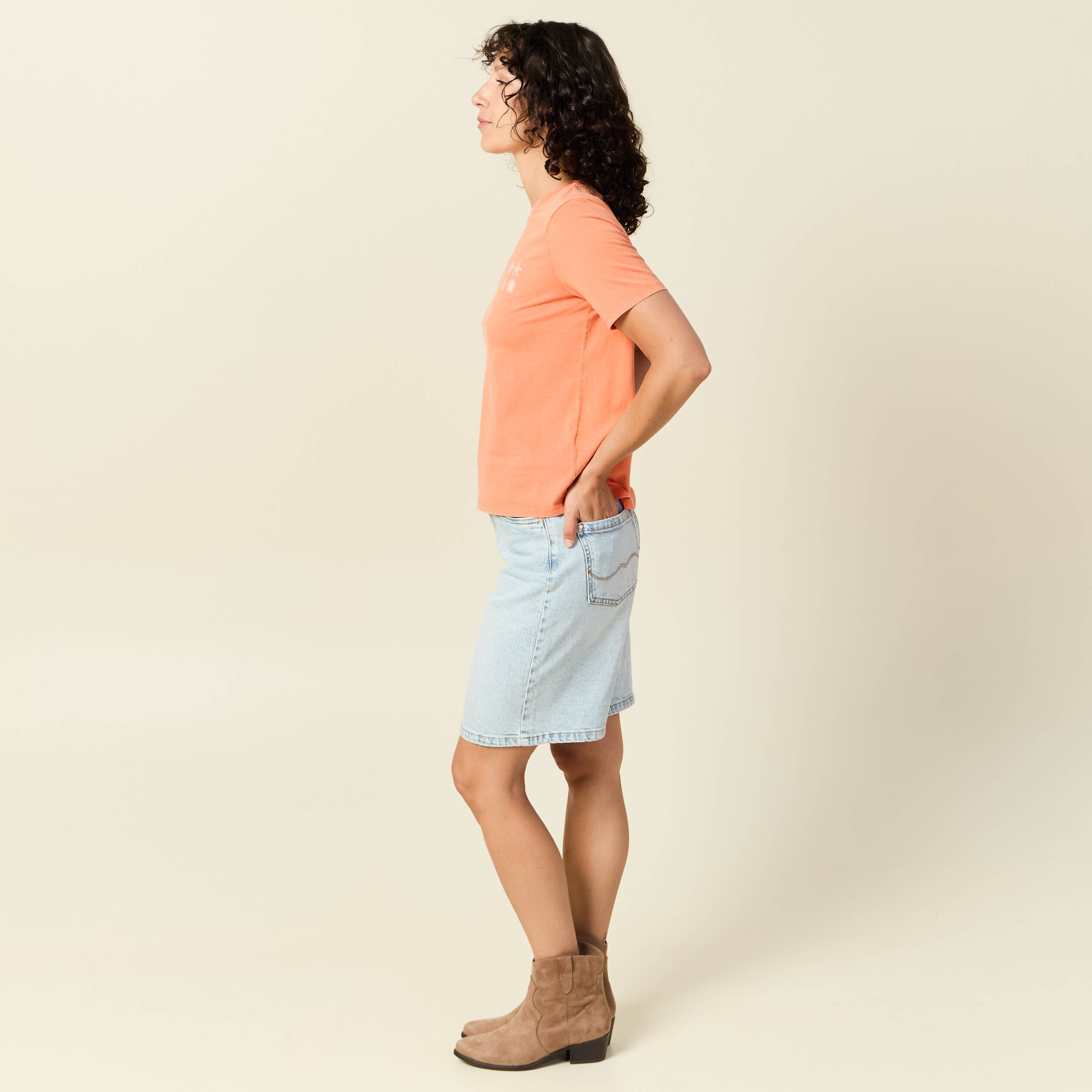t shirt manches courtes orange clair femme T-shirt manches courtes orange clair femme