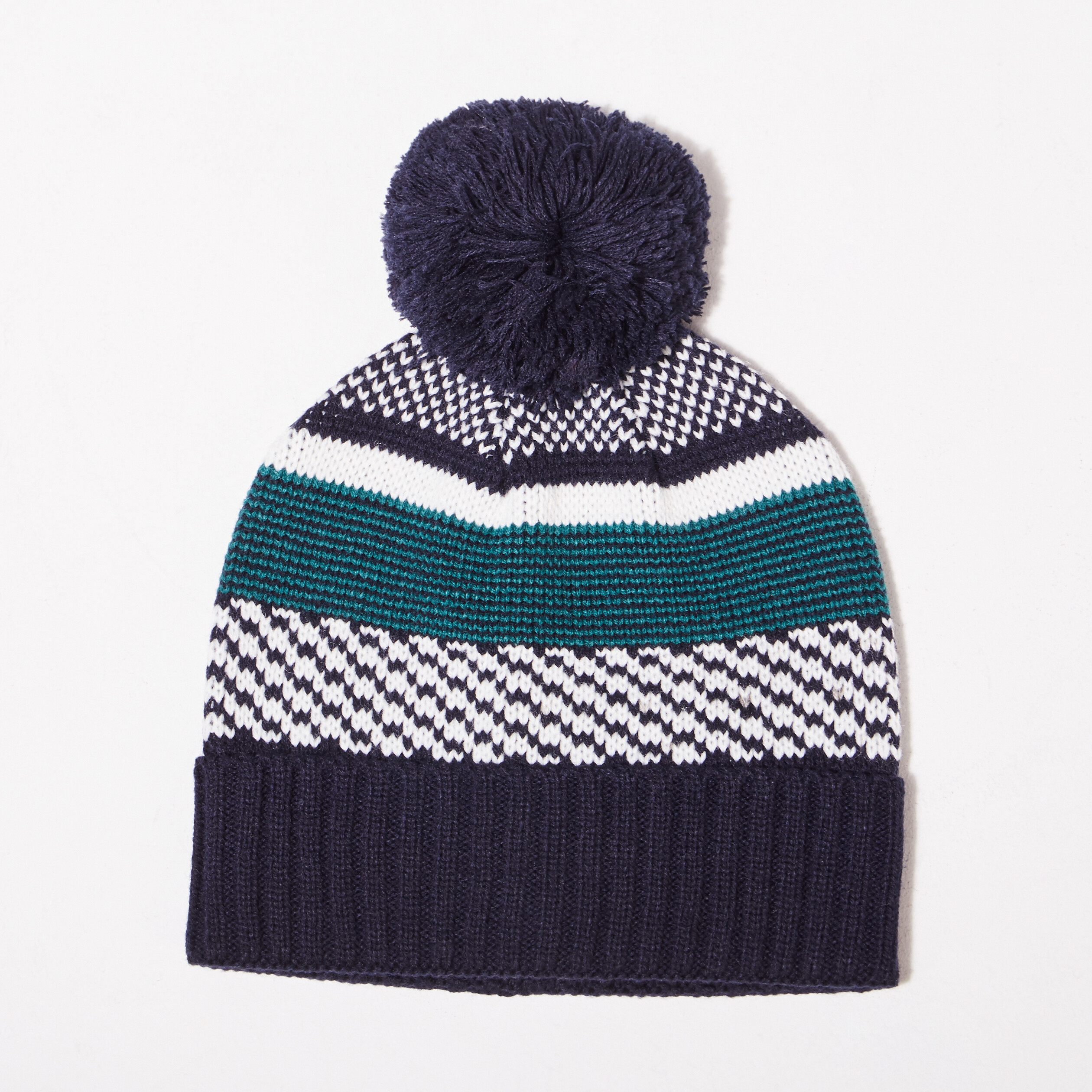 bonnet tricote a pompon bleu fonce homme Bonnet tricoté à pompon bleu foncé homme