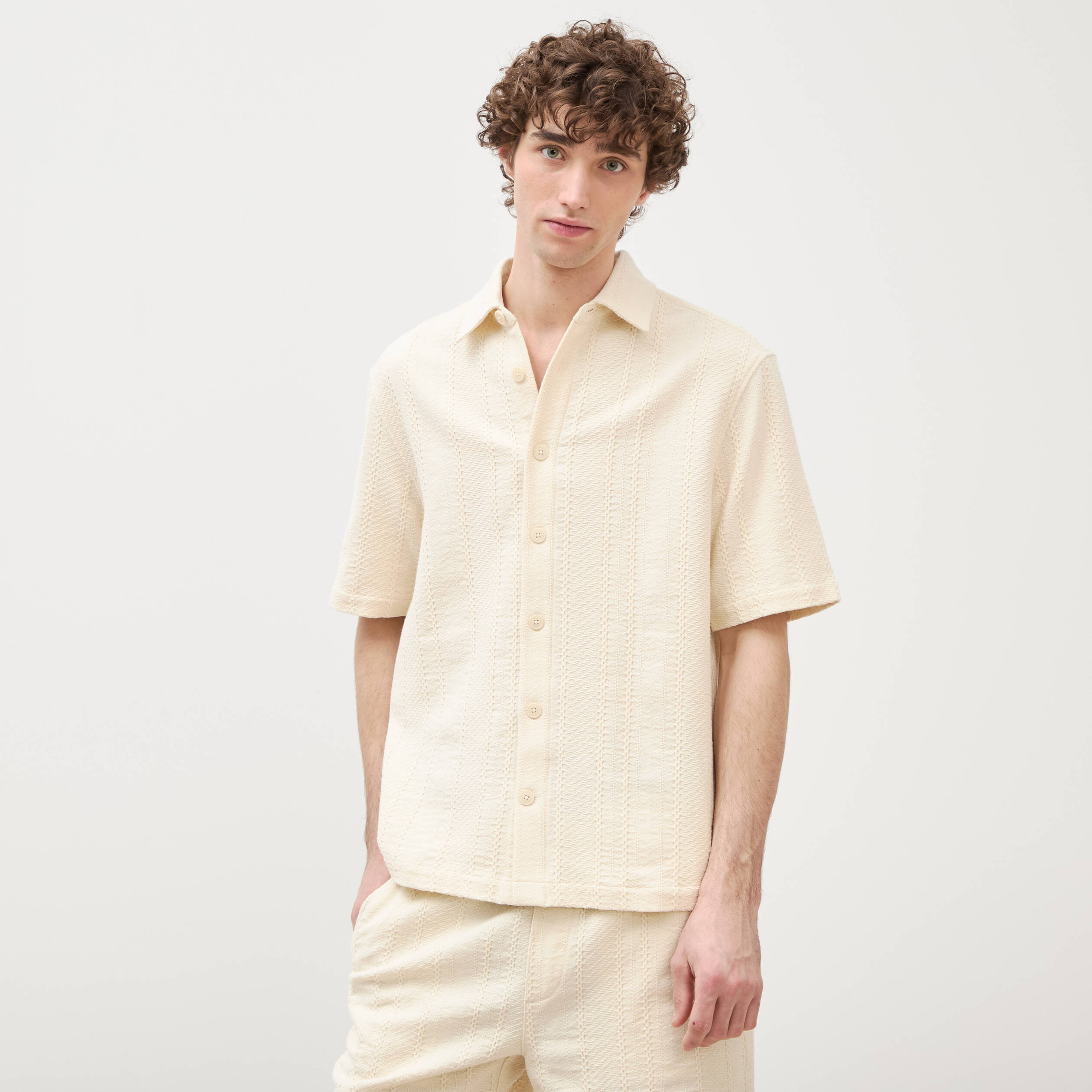 Chemise boyfriend manches courtes ecru homme