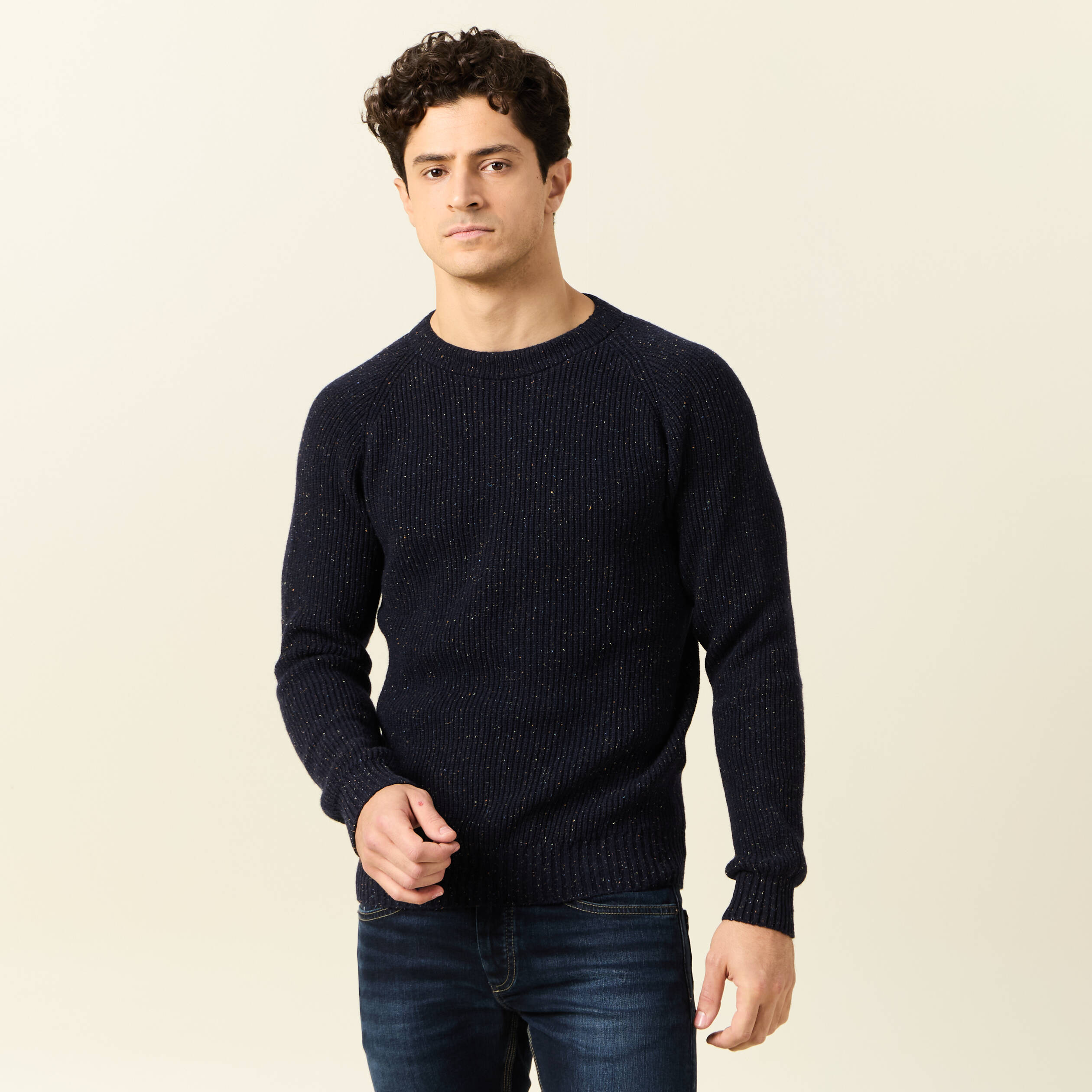 Pull manches longues fabriqu&eacute; en France bleu marine homme