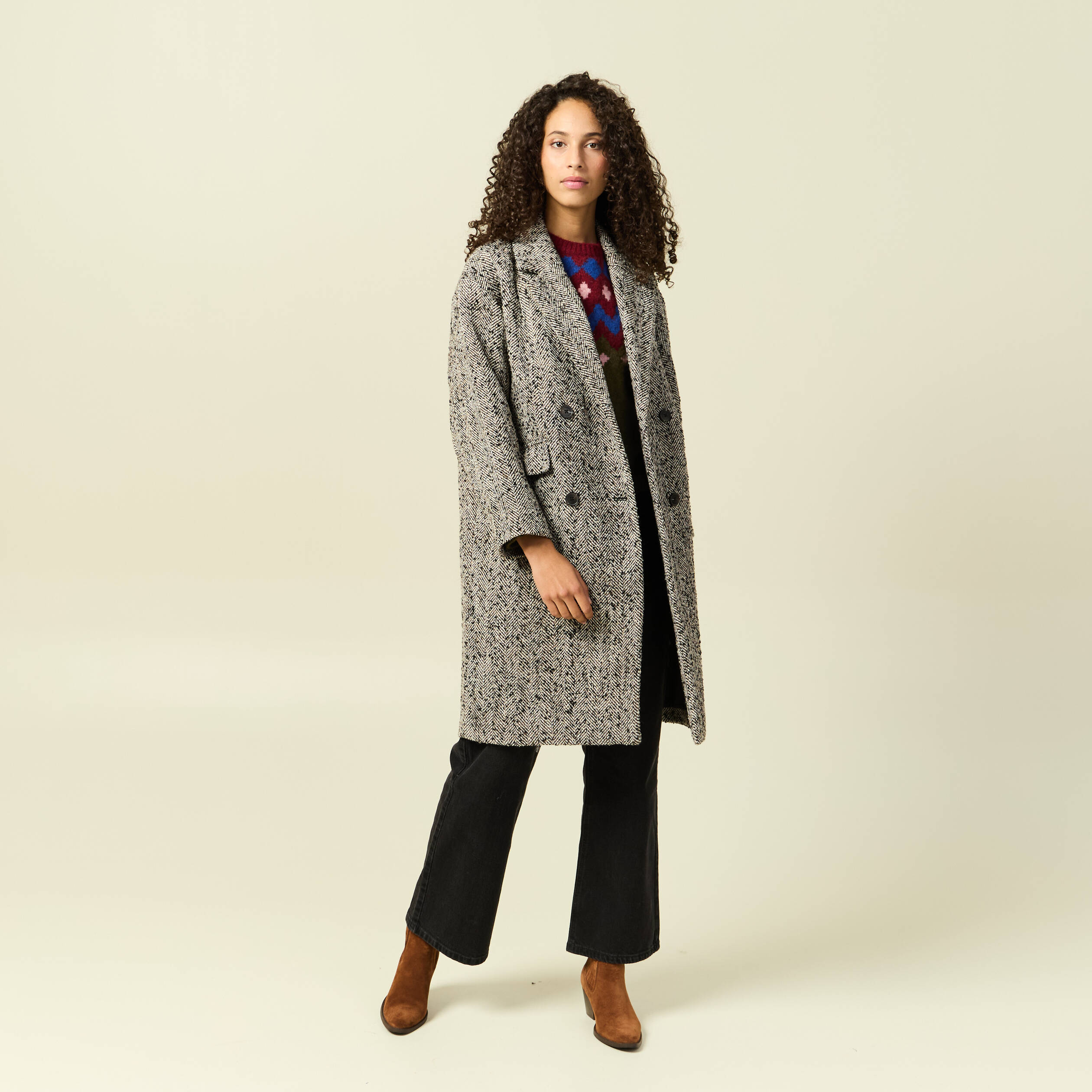 Manteau oversize col montant gris foncé femme Vibs