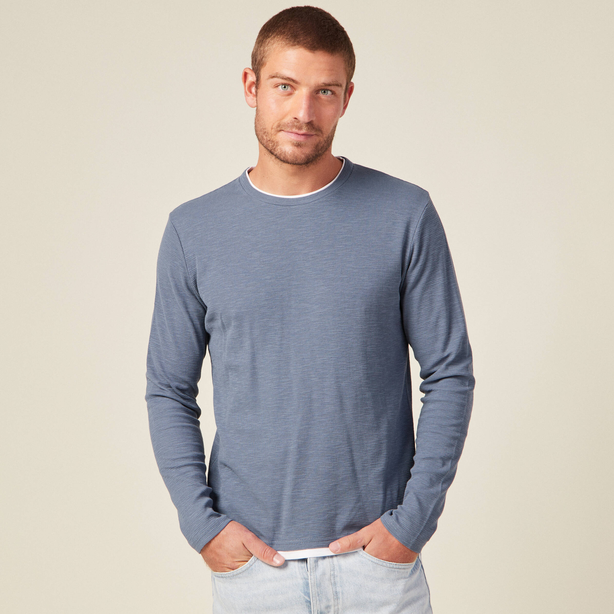 T-shirt manches longues bleu gris homme