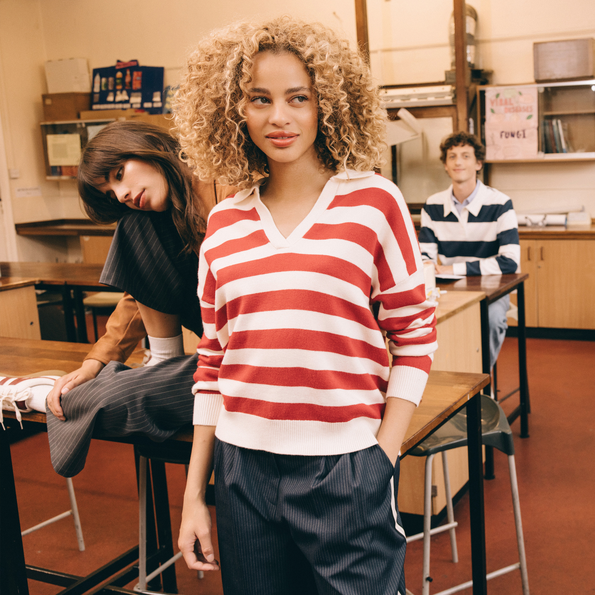 pull manches longues col polo ecru femme Pull manches longues col polo ecru femme