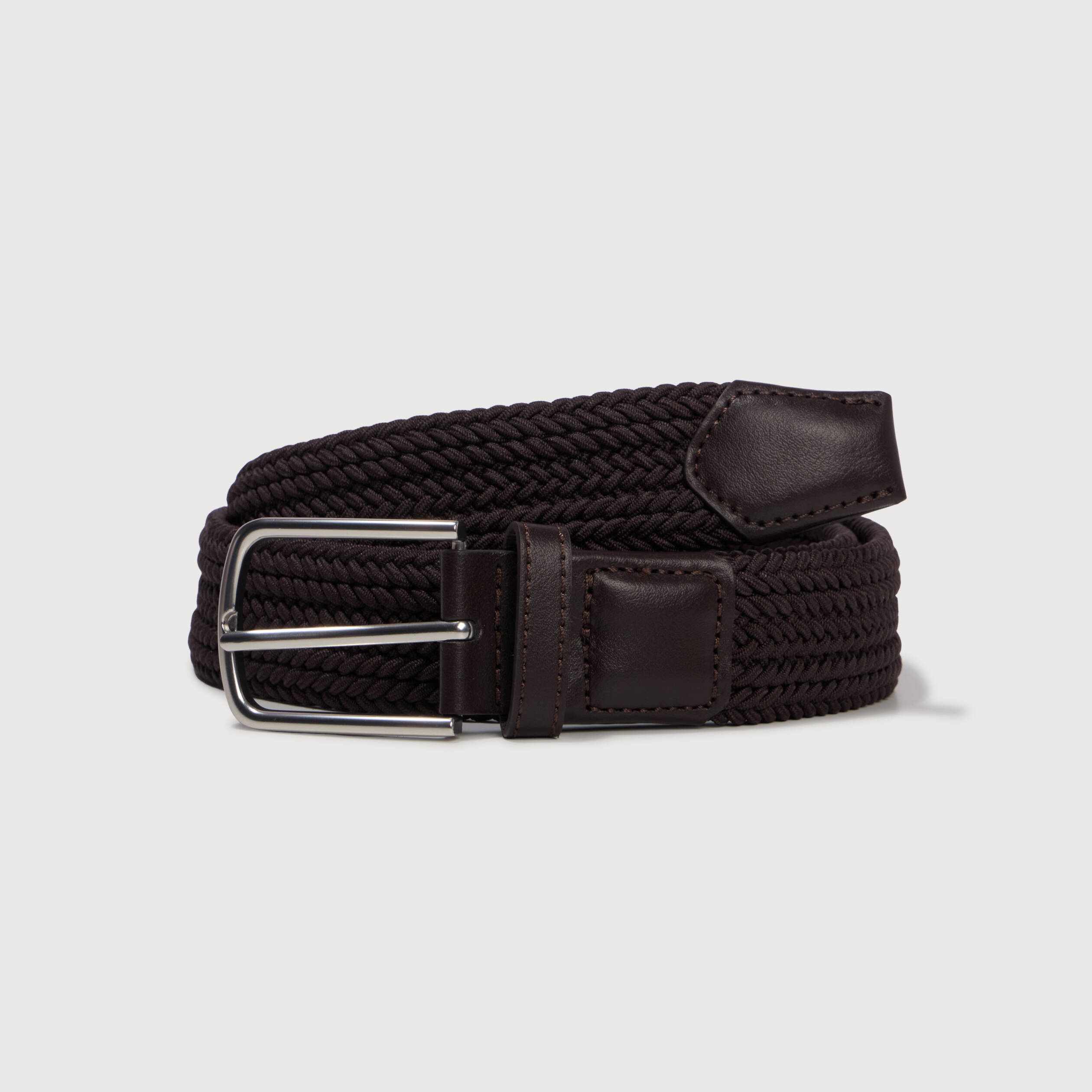 Ceinture fine tress&eacute;e taupe homme