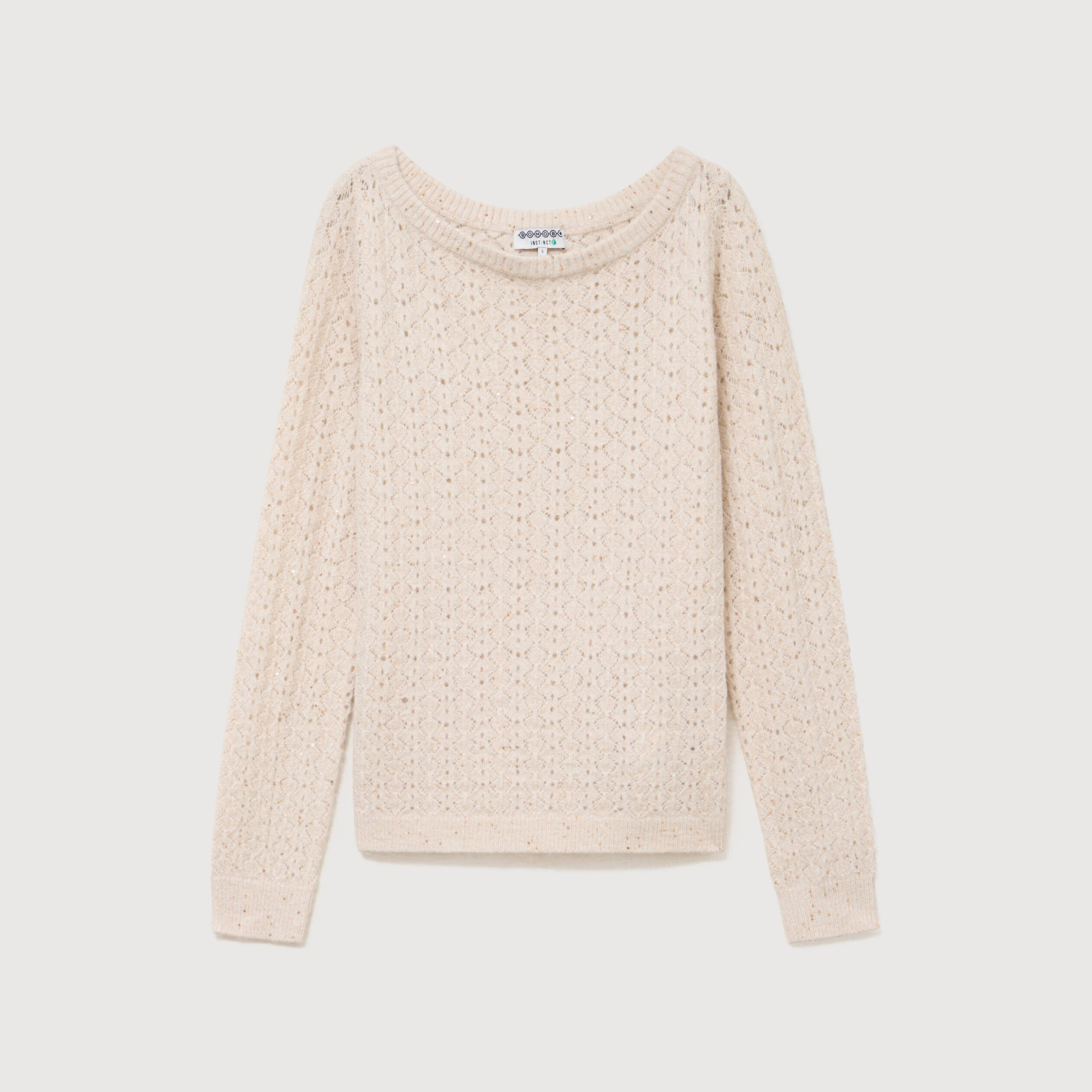 Pull manches longues col bateau creme femme