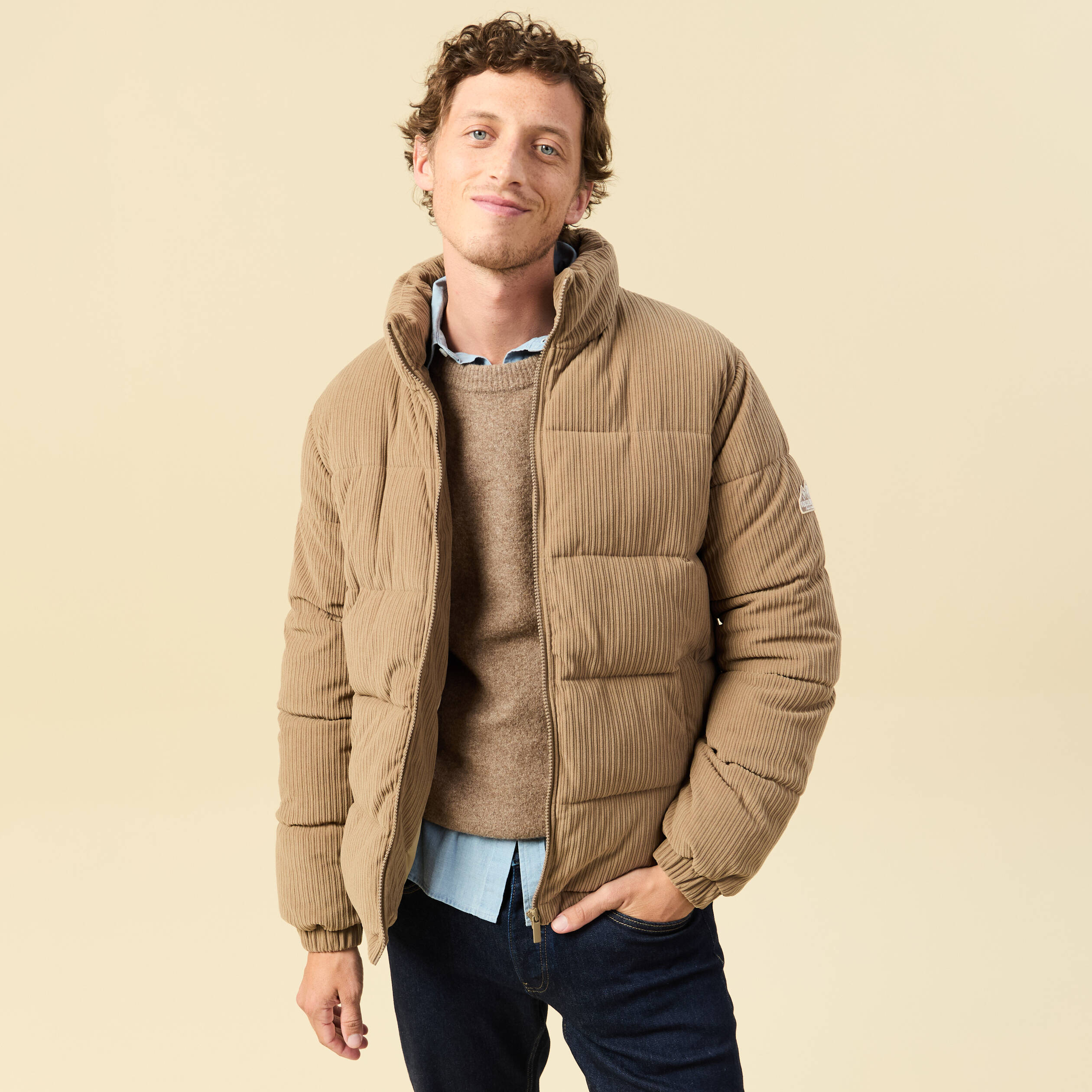 Doudoune courte col montant beige homme