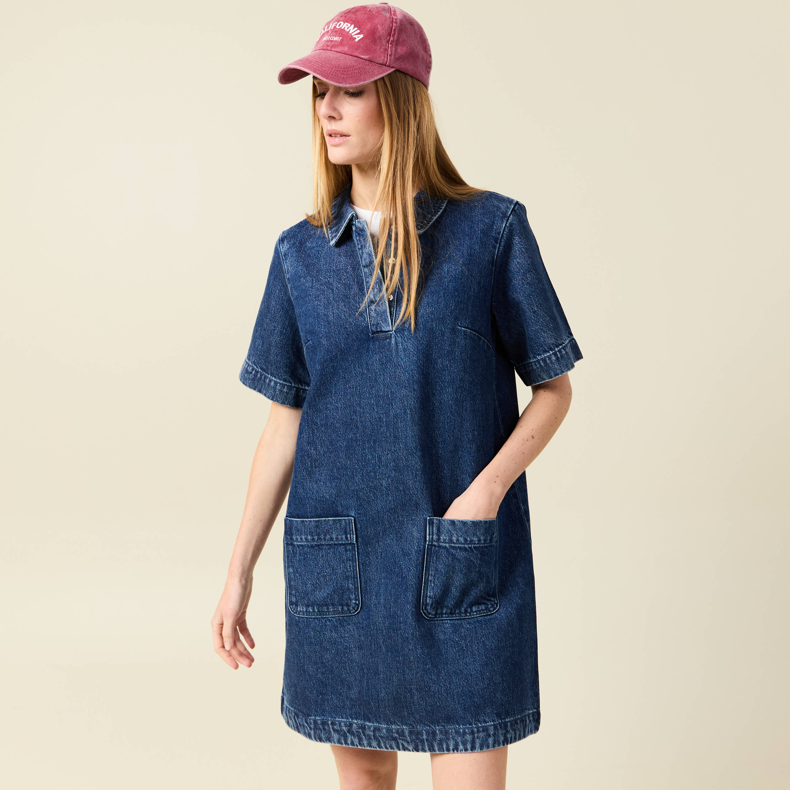 Robe jeans manches courtes denim stone femme