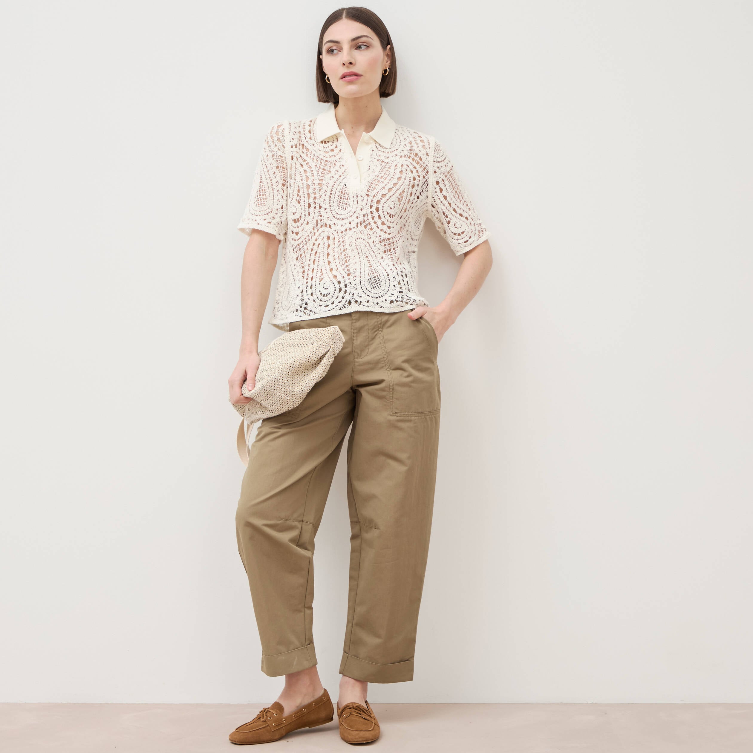 Polo coupe droite manches courtes ivoire femme