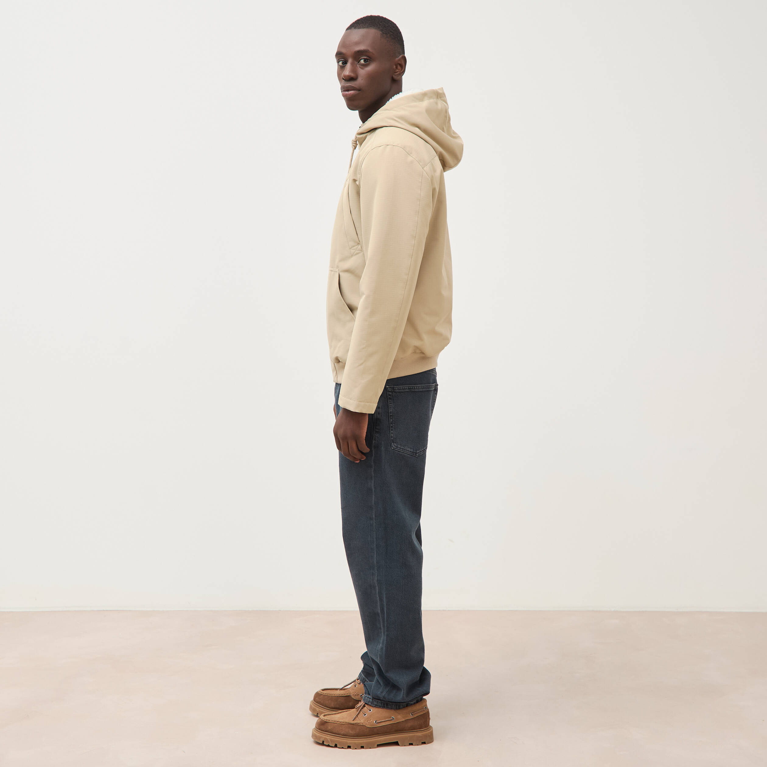 Parka courte &agrave; capuche beige homme