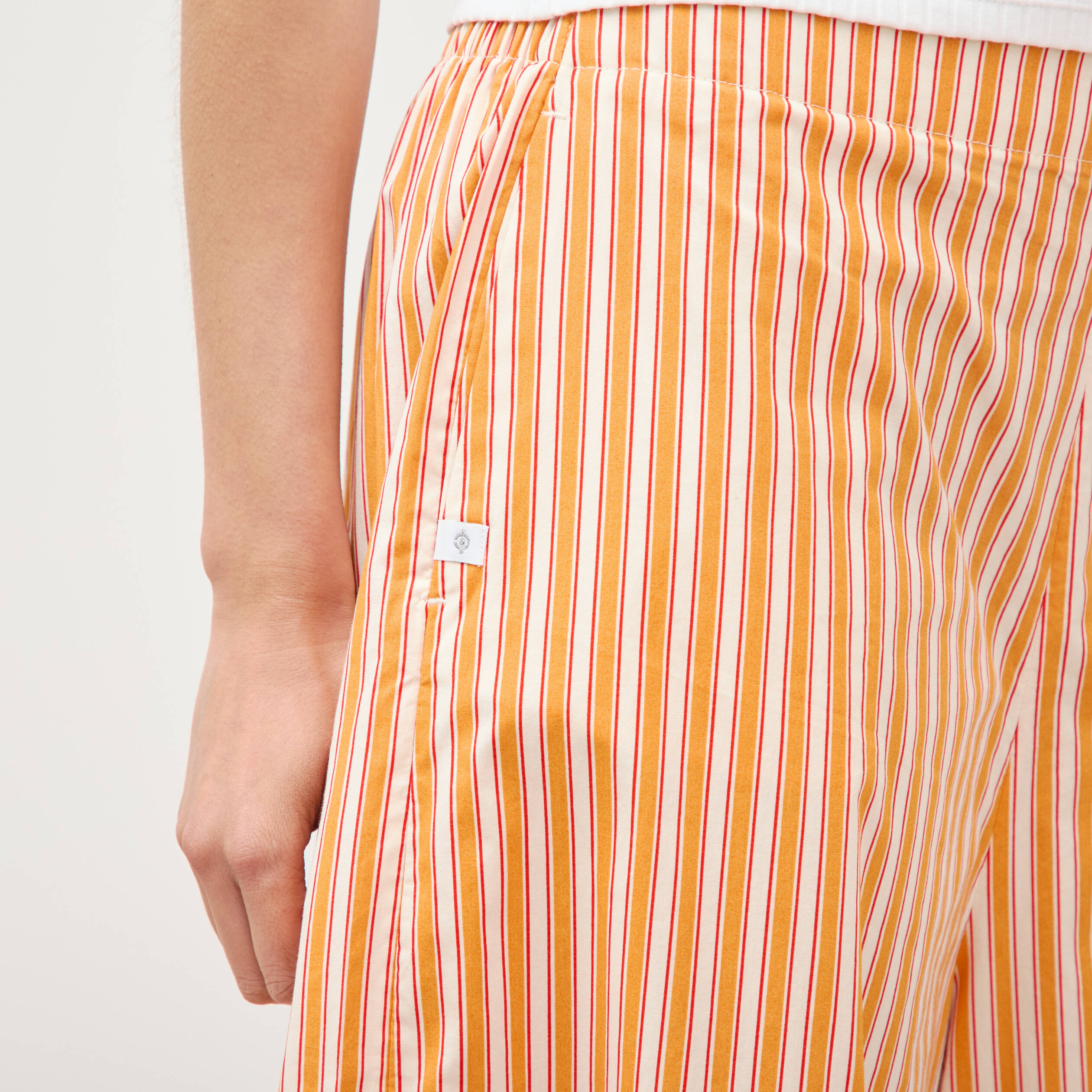 Pantalon large taille haute 3/4 en coton orange abricot femme