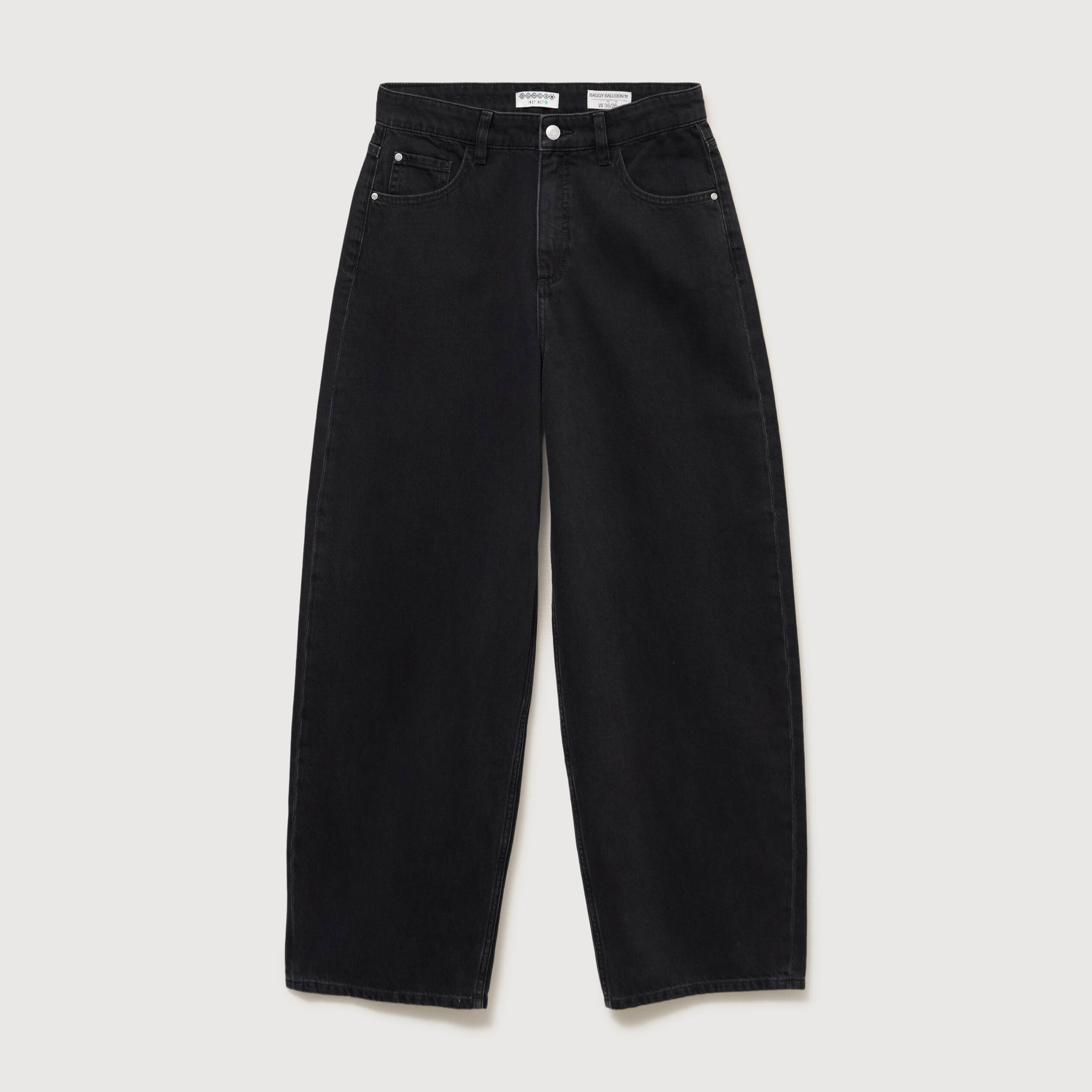 Jeans loose en coton denim gris femme
