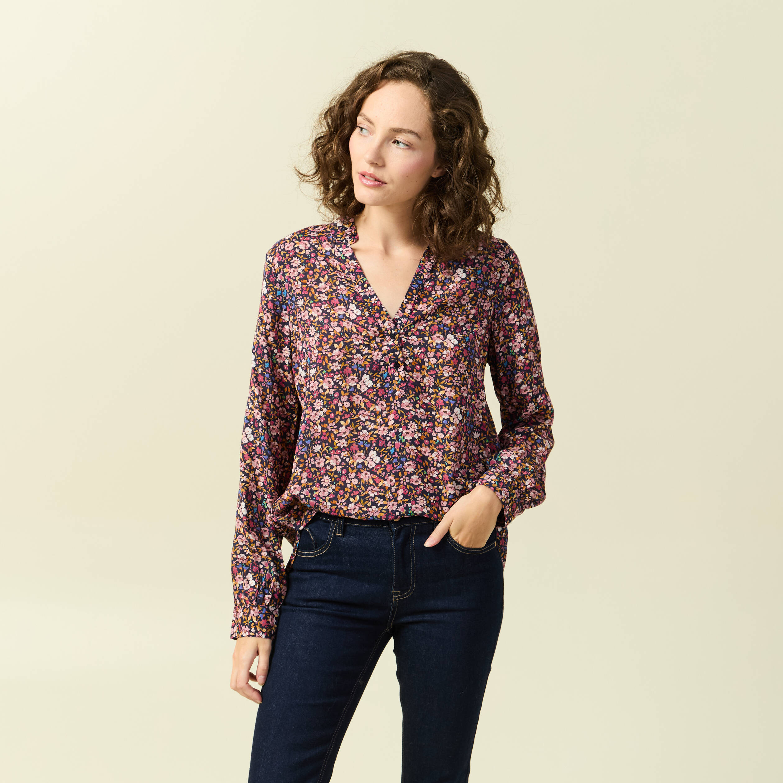 Blouse manches longues bleu marine femme Vibs